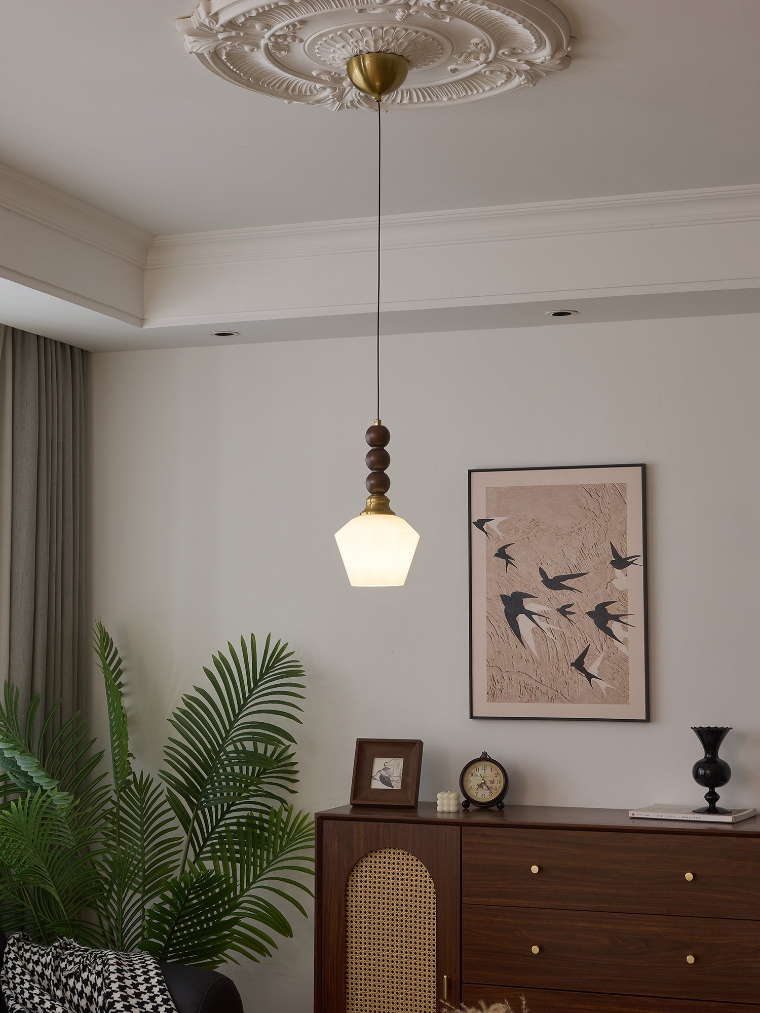 Vothaila Traditional Elegance Vintage Glass Wood Pendant Light