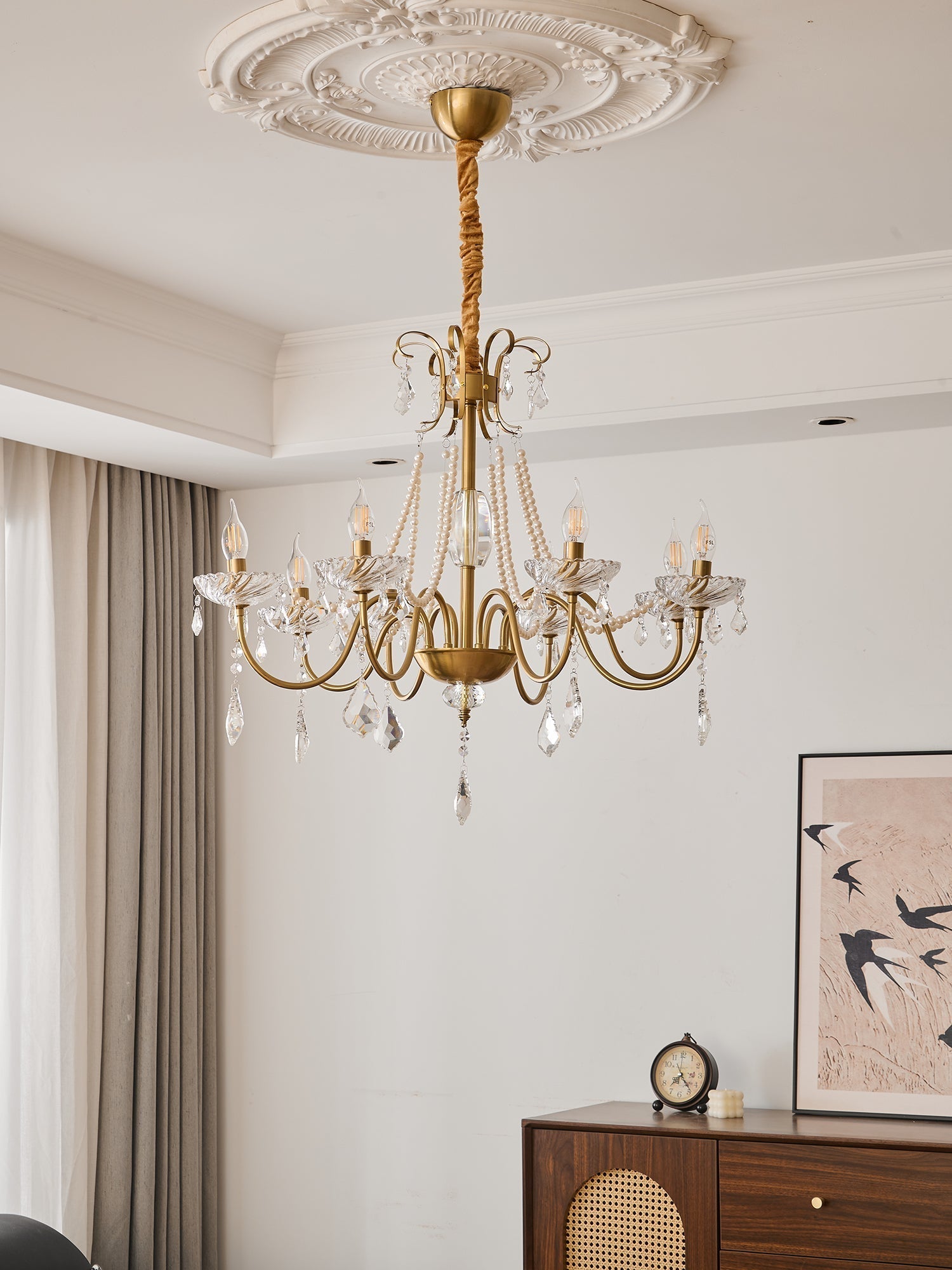Evaria Traditional Luxury Crystal Pearl Chandelier