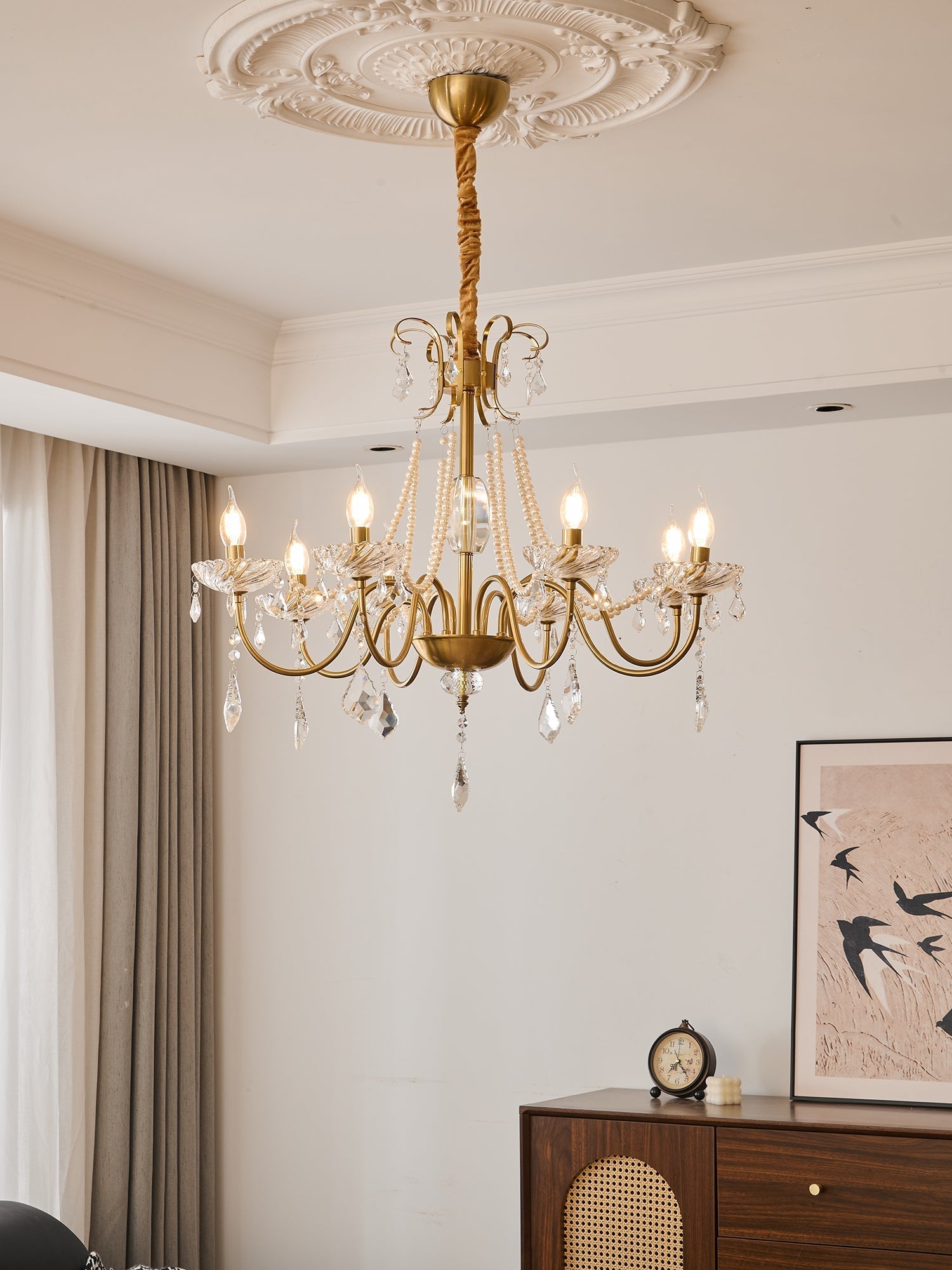 Evaria Traditional Luxury Crystal Pearl Chandelier