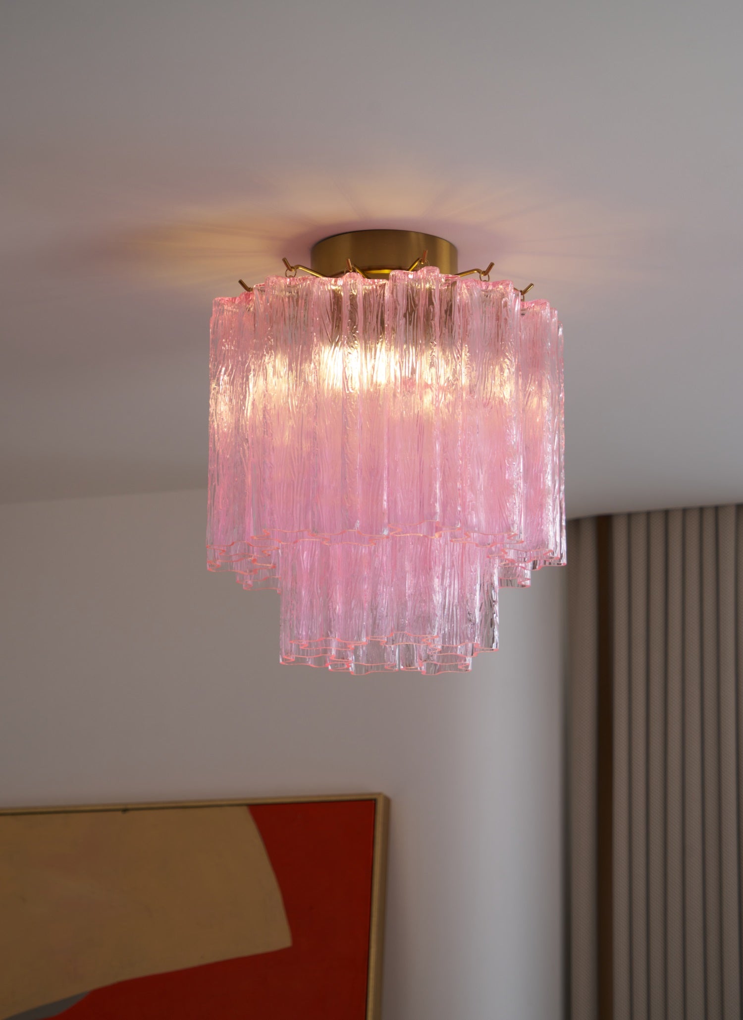 Eiriel Ceiling Lamp Pink Murano Glass Tiered Modern Flush
