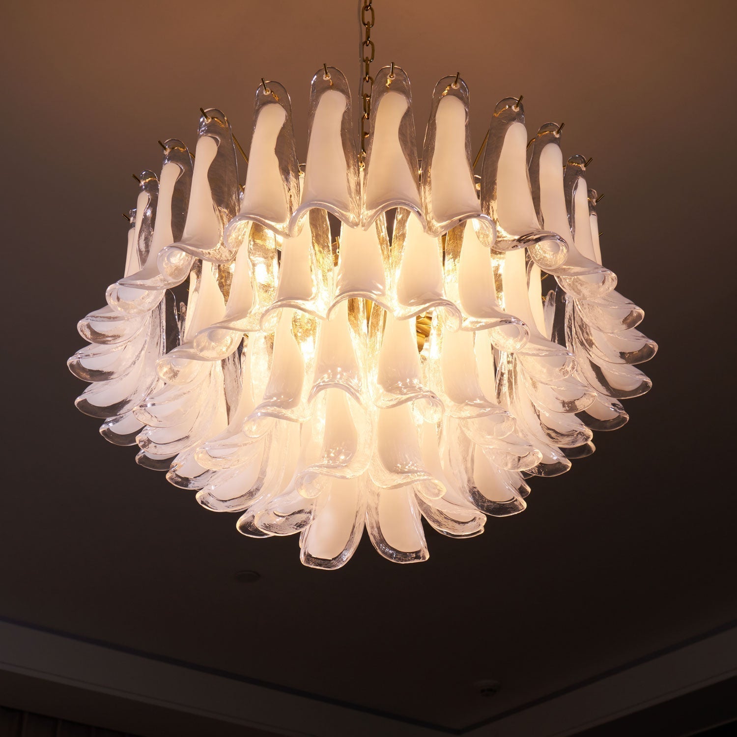 Lioroaria Chandelier Pink Glass Leaf Layered Floral Glamour