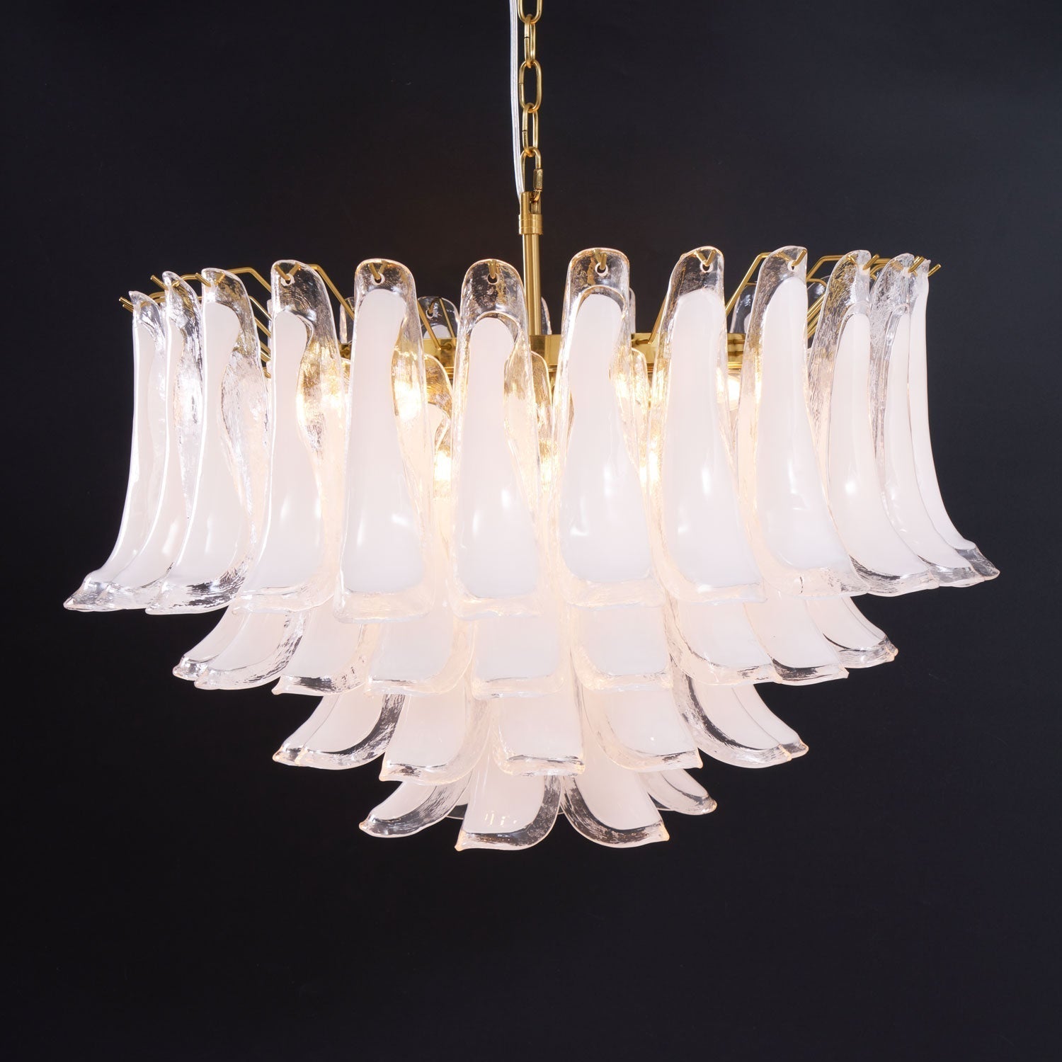 Lioroaria Chandelier Pink Glass Leaf Layered Floral Glamour