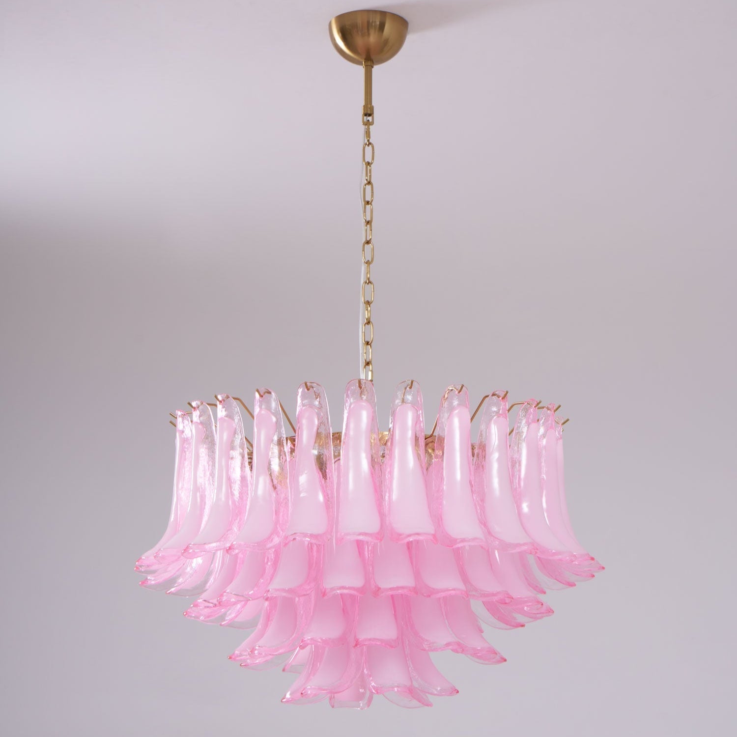 Lioroaria Chandelier Pink Glass Leaf Layered Floral Glamour