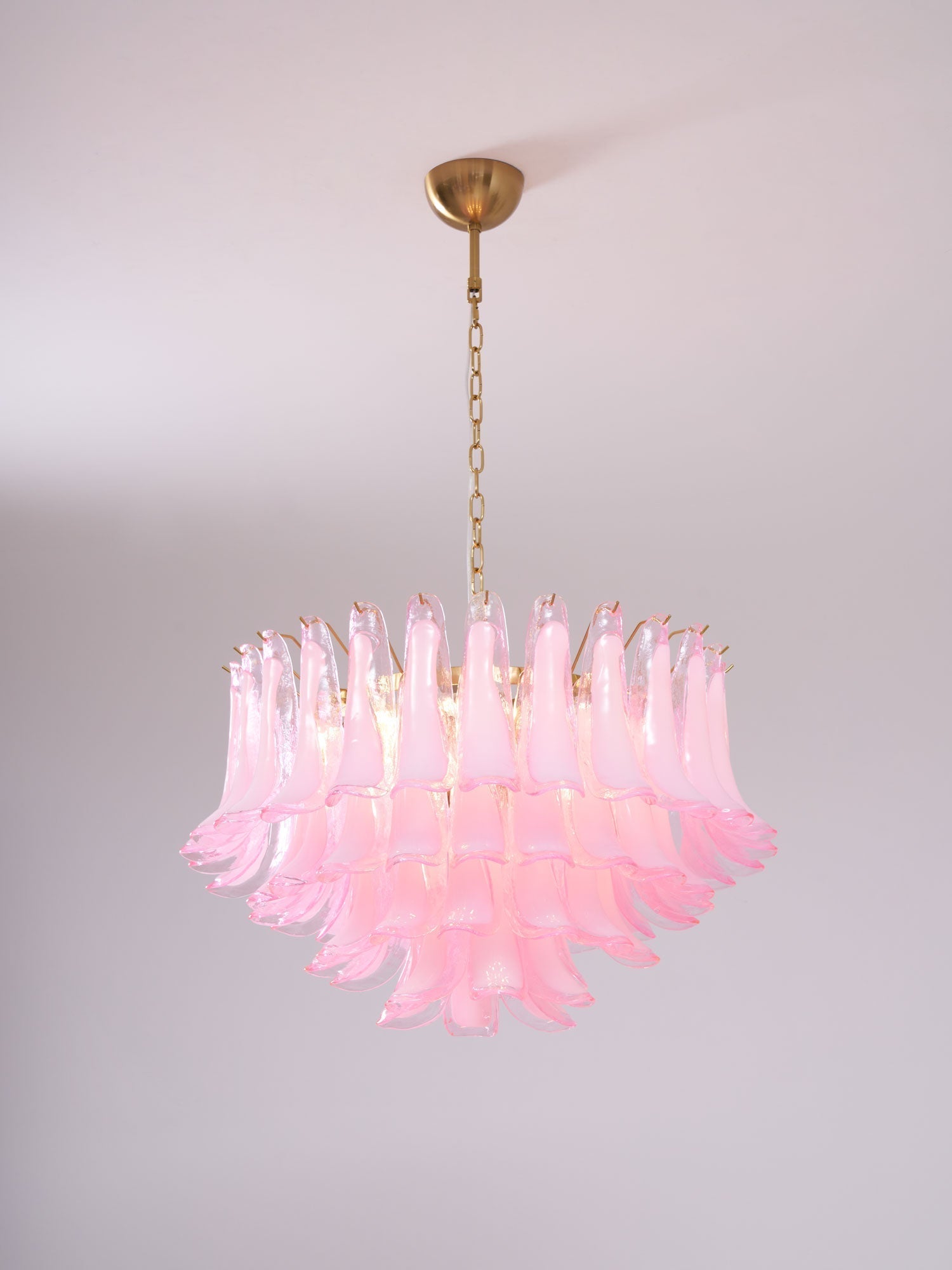 Lioroaria Chandelier Pink Glass Leaf Layered Floral Glamour