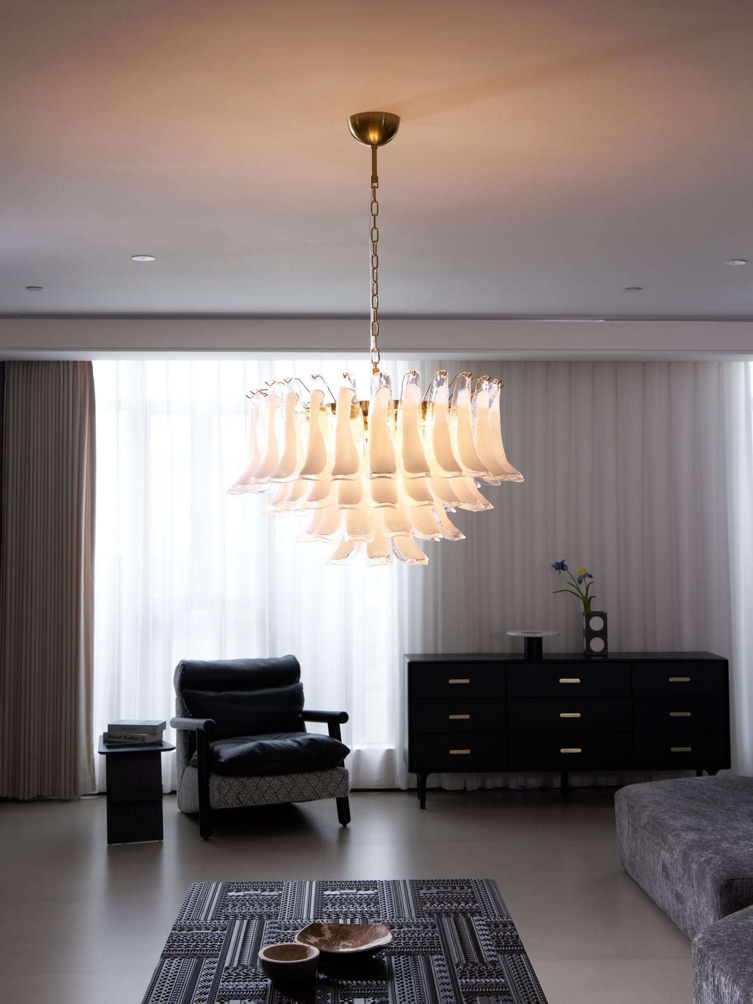 Lioroaria Chandelier Pink Glass Leaf Layered Floral Glamour