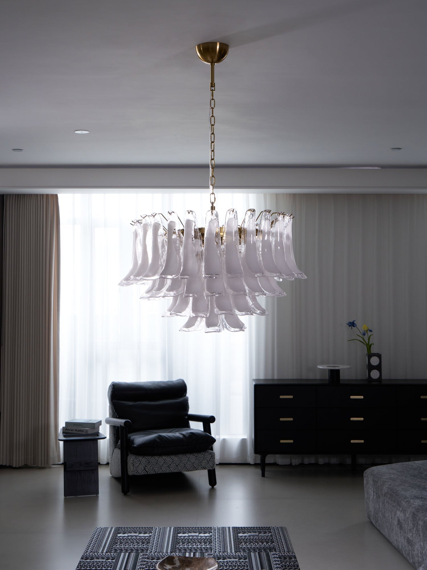Lioroaria Chandelier Pink Glass Leaf Layered Floral Glamour