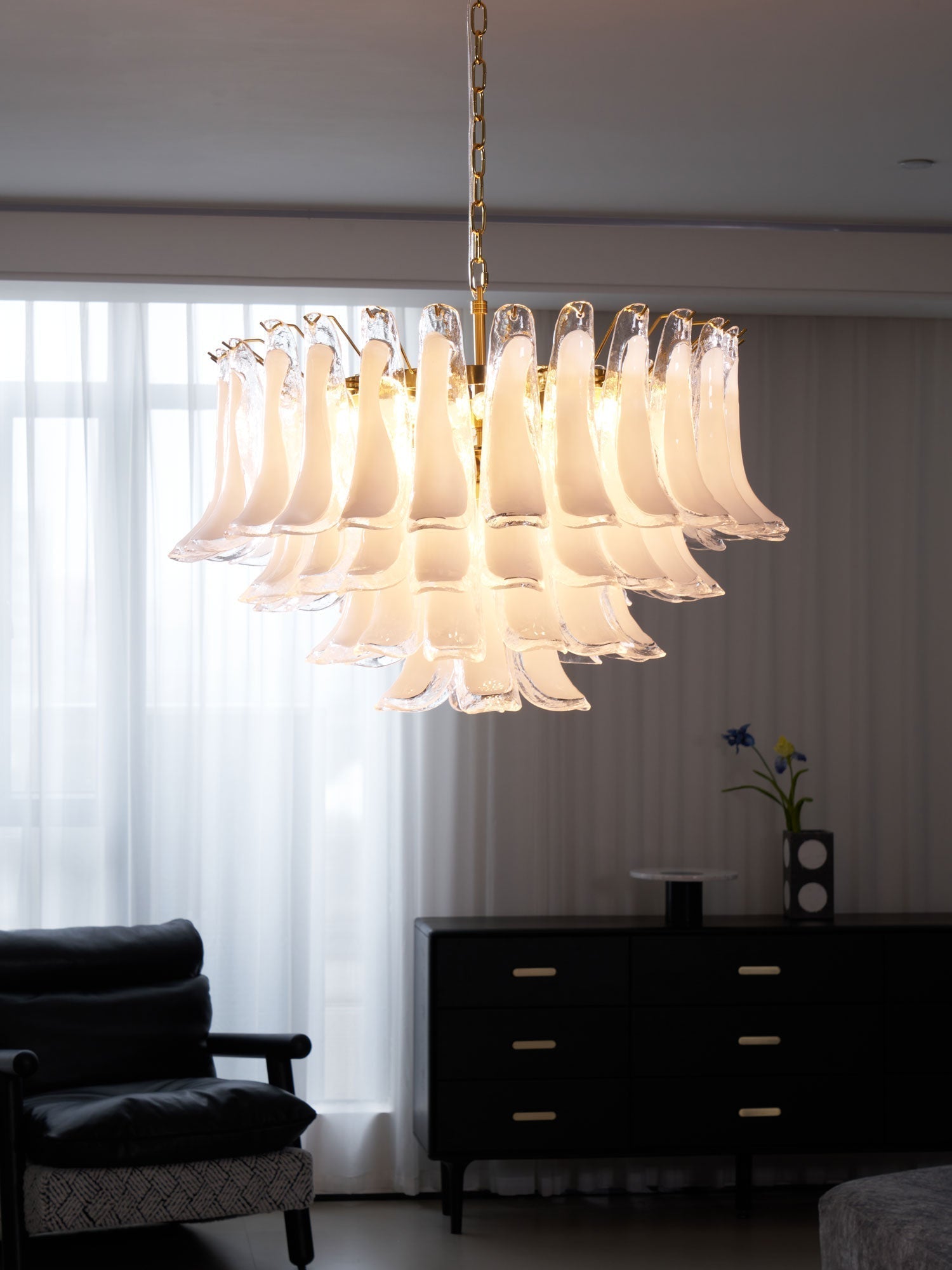 Lioroaria Chandelier Pink Glass Leaf Layered Floral Glamour
