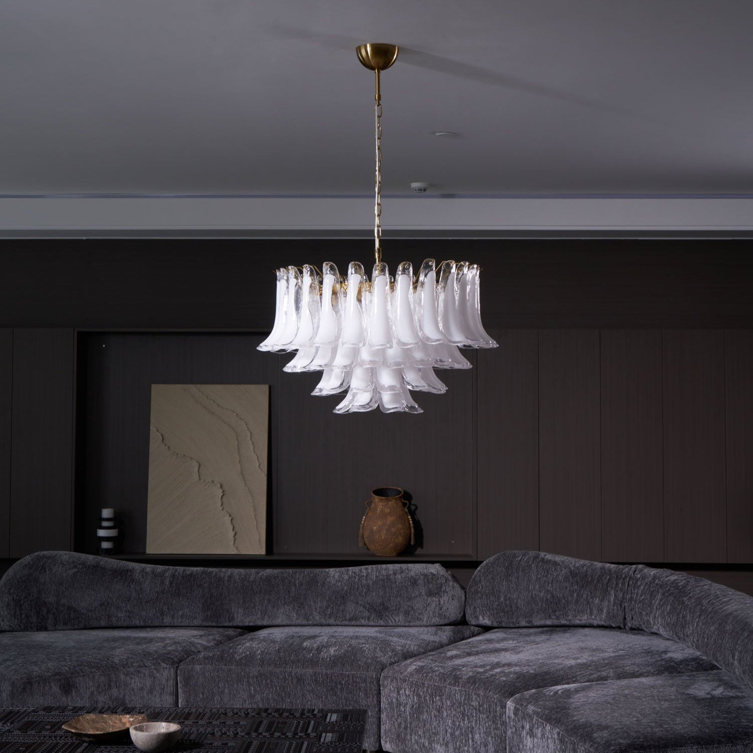 Lioroaria Chandelier Pink Glass Leaf Layered Floral Glamour