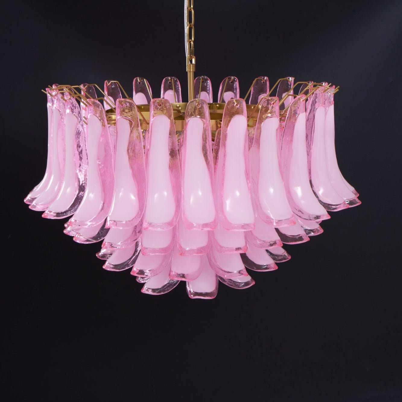 Lioroaria Chandelier Pink Glass Leaf Layered Floral Glamour