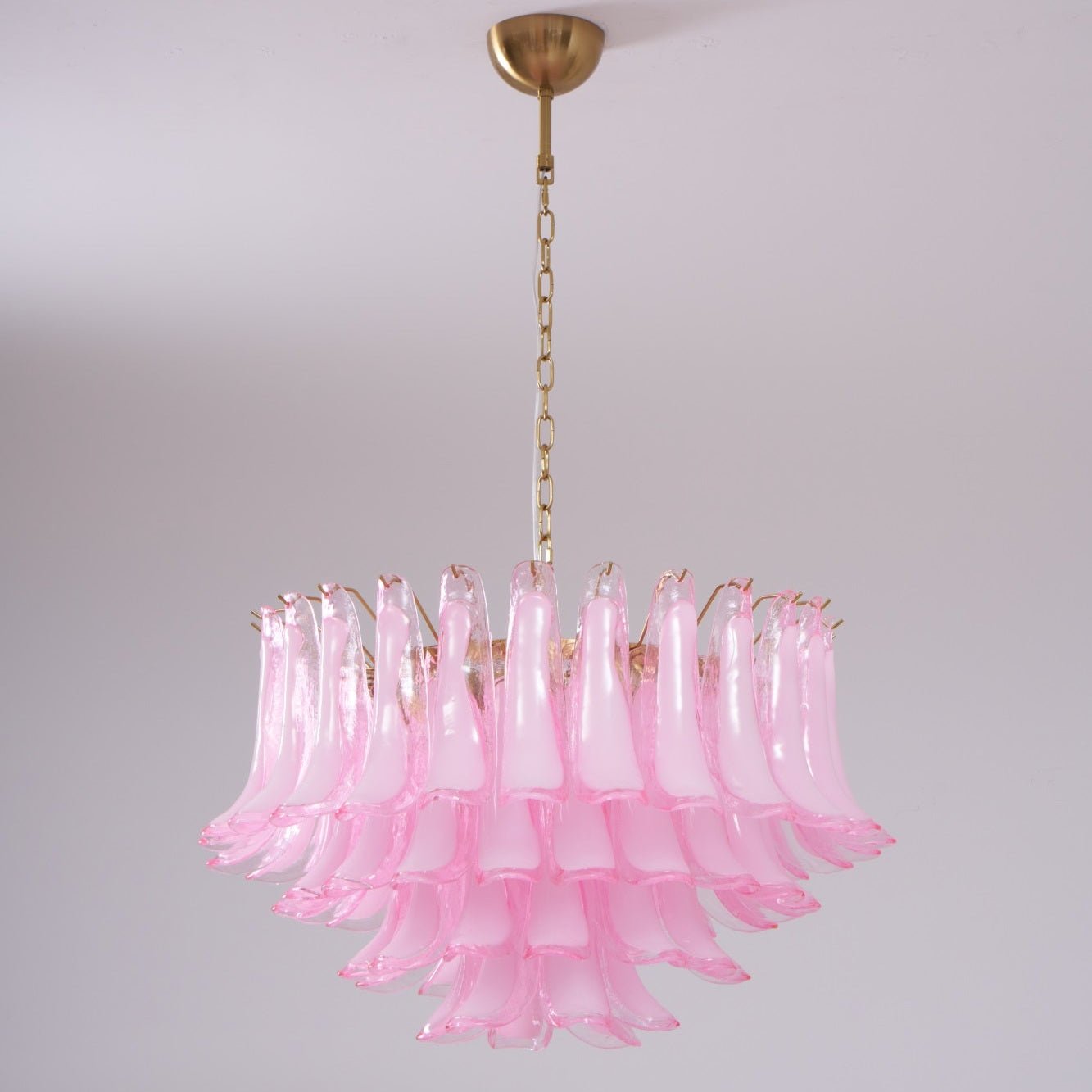 Lioroaria Chandelier Pink Glass Leaf Layered Floral Glamour