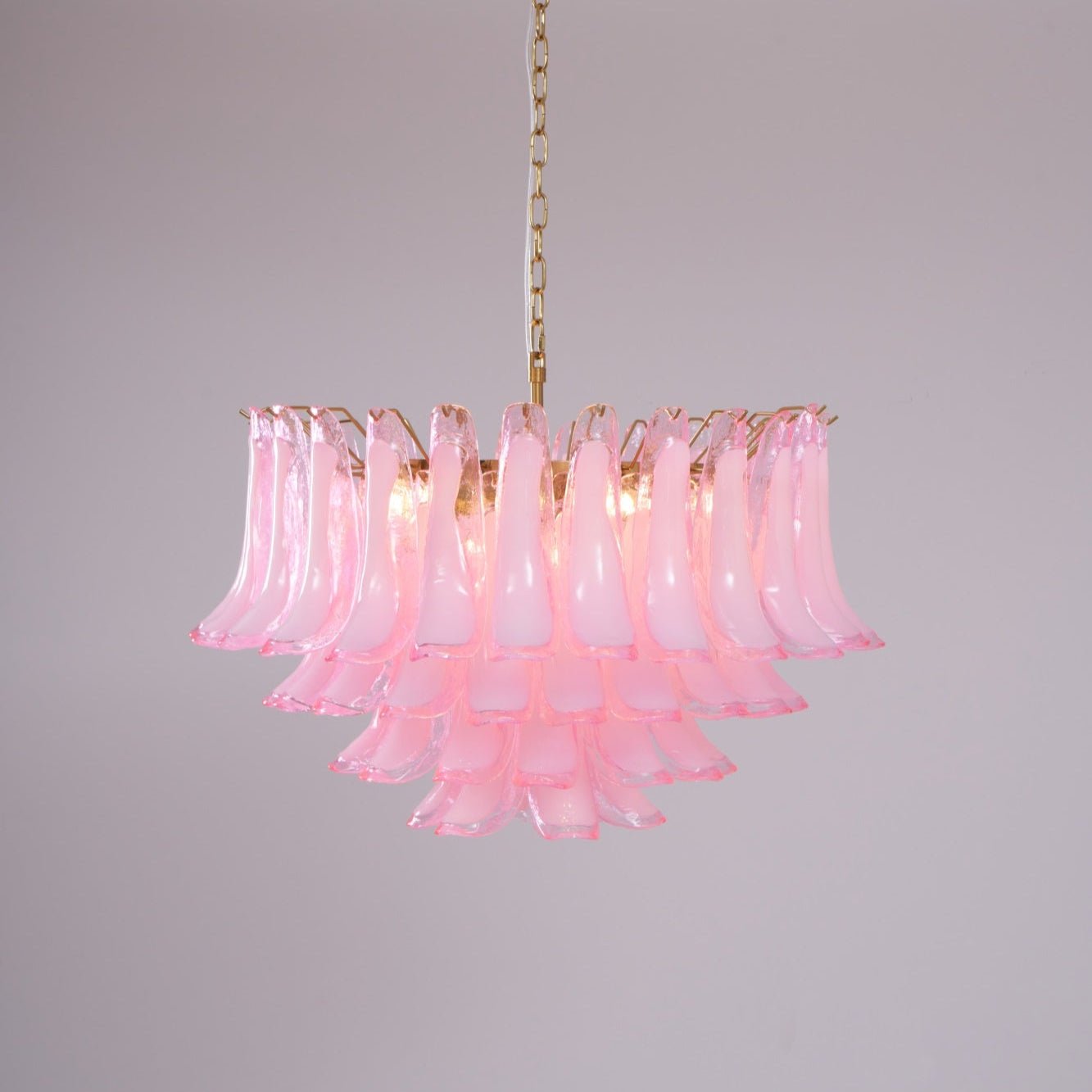 Lioroaria Chandelier Pink Glass Leaf Layered Floral Glamour