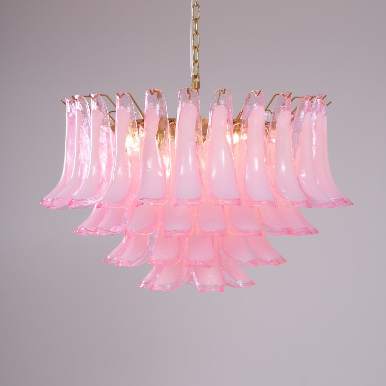 Lioroaria Chandelier Pink Glass Leaf Layered Floral Glamour