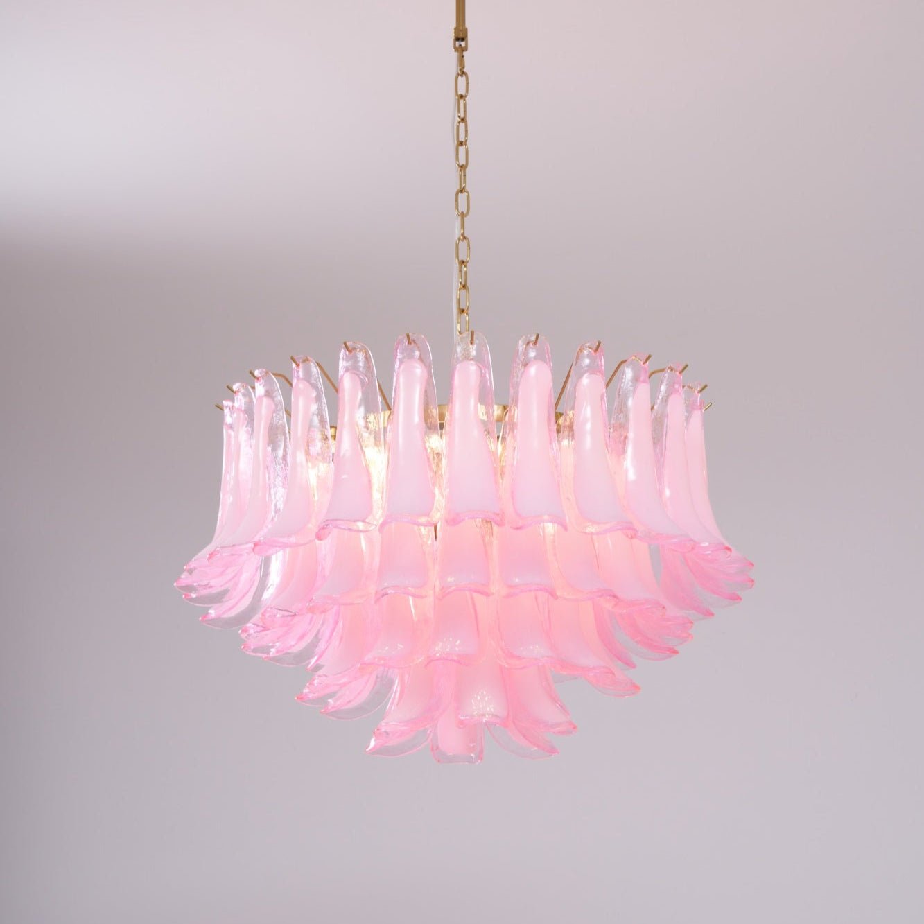 Lioroaria Chandelier Pink Glass Leaf Layered Floral Glamour