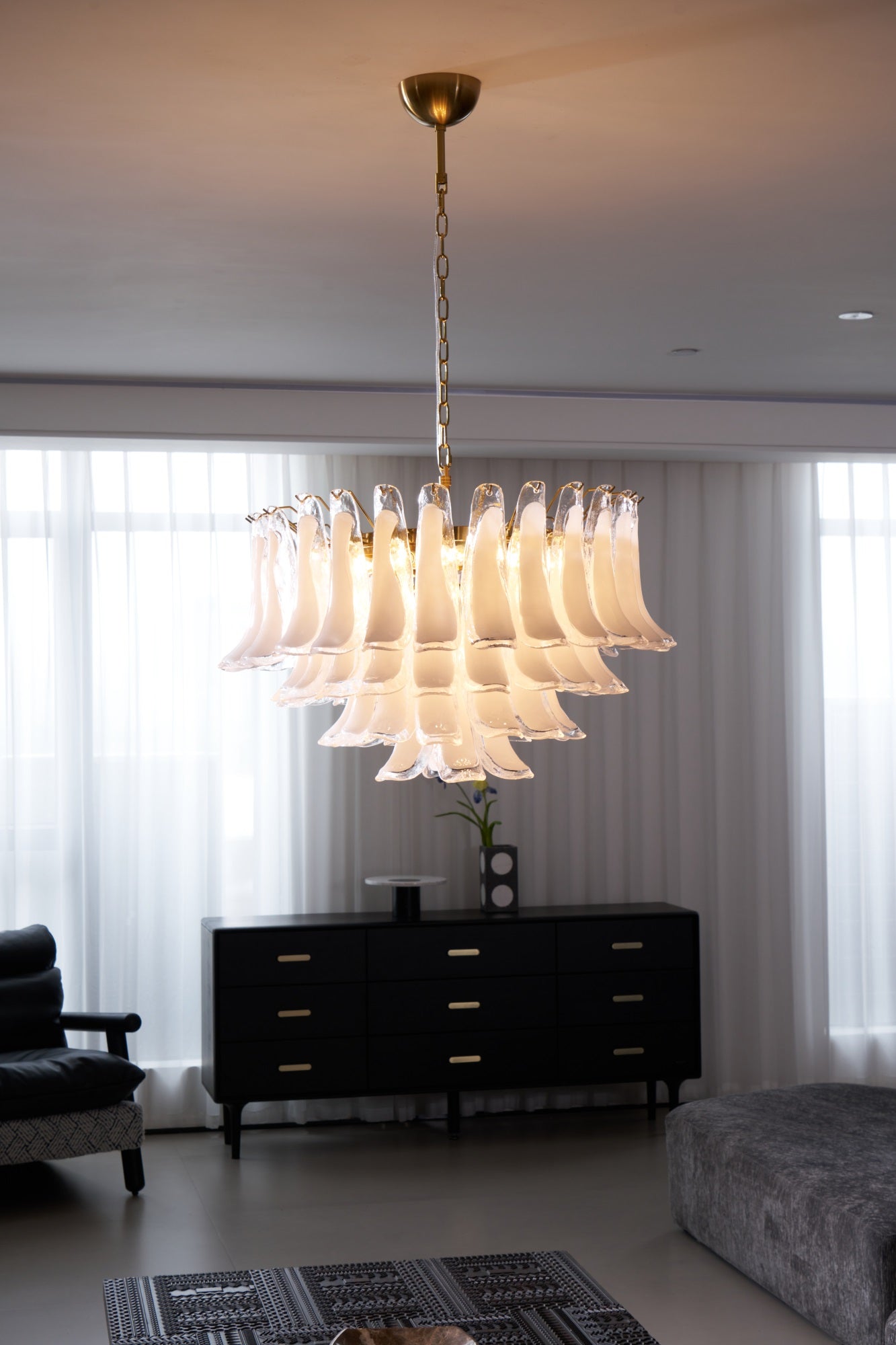 Lioroaria Chandelier Pink Glass Leaf Layered Floral Glamour