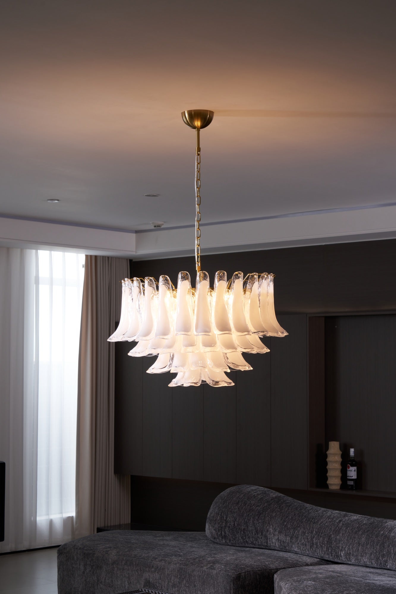 Lioroaria Chandelier Pink Glass Leaf Layered Floral Glamour