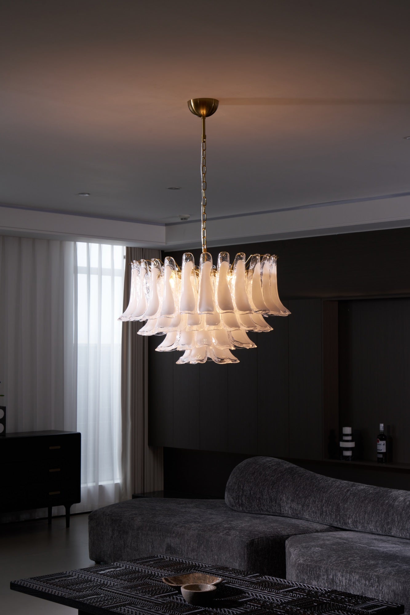 Lioroaria Chandelier Pink Glass Leaf Layered Floral Glamour