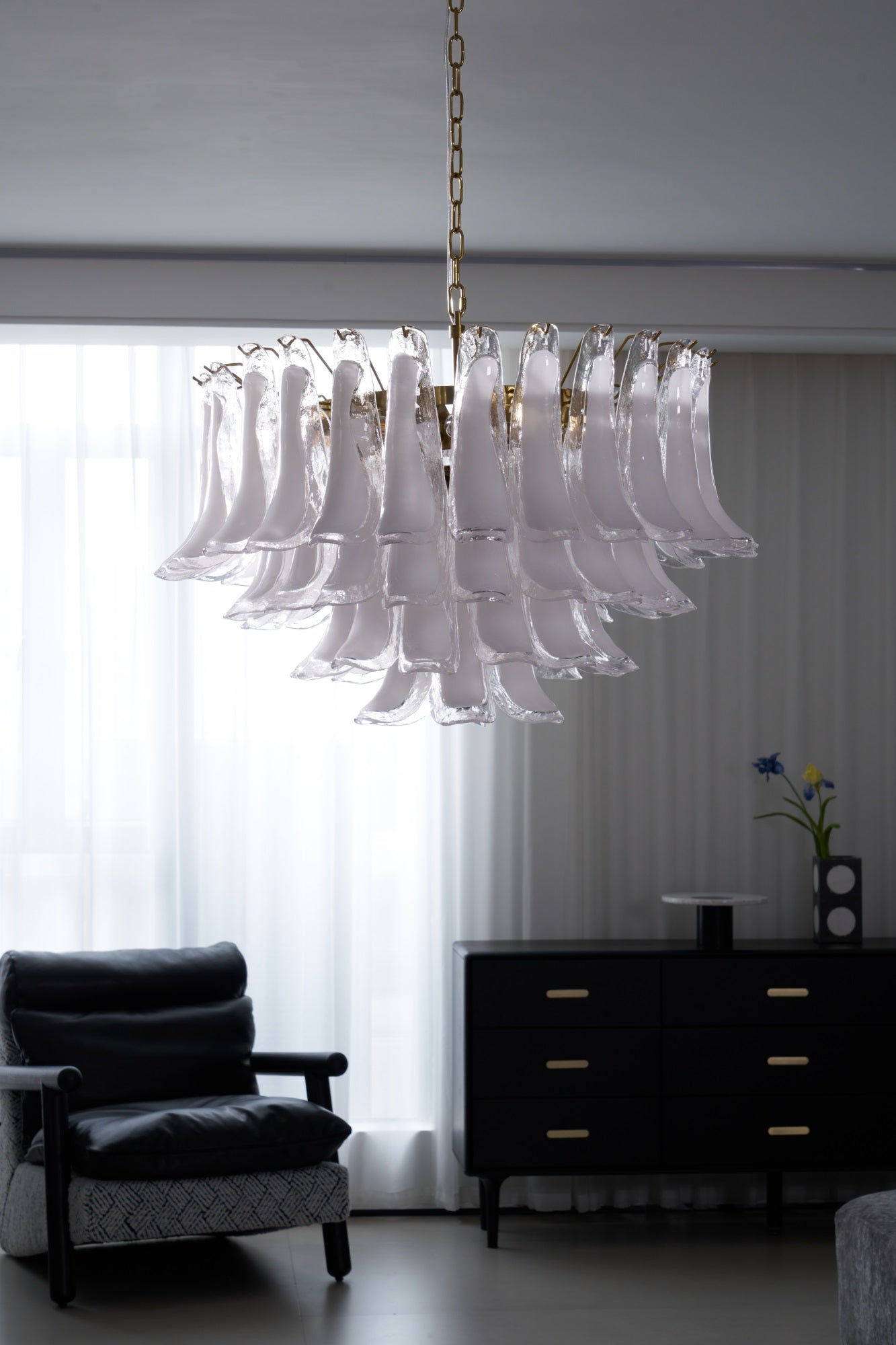 Lioroaria Chandelier Pink Glass Leaf Layered Floral Glamour