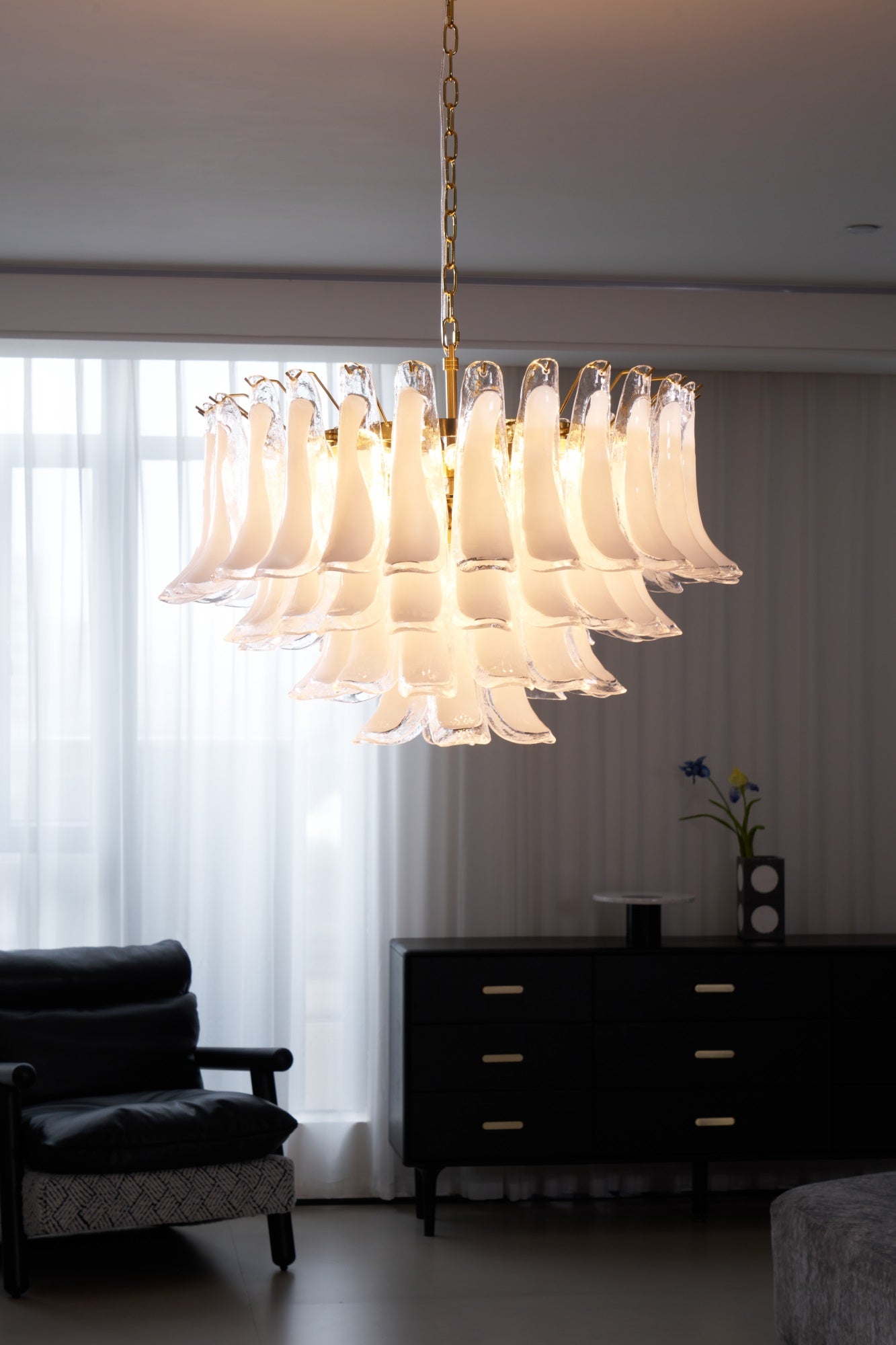 Lioroaria Chandelier Pink Glass Leaf Layered Floral Glamour