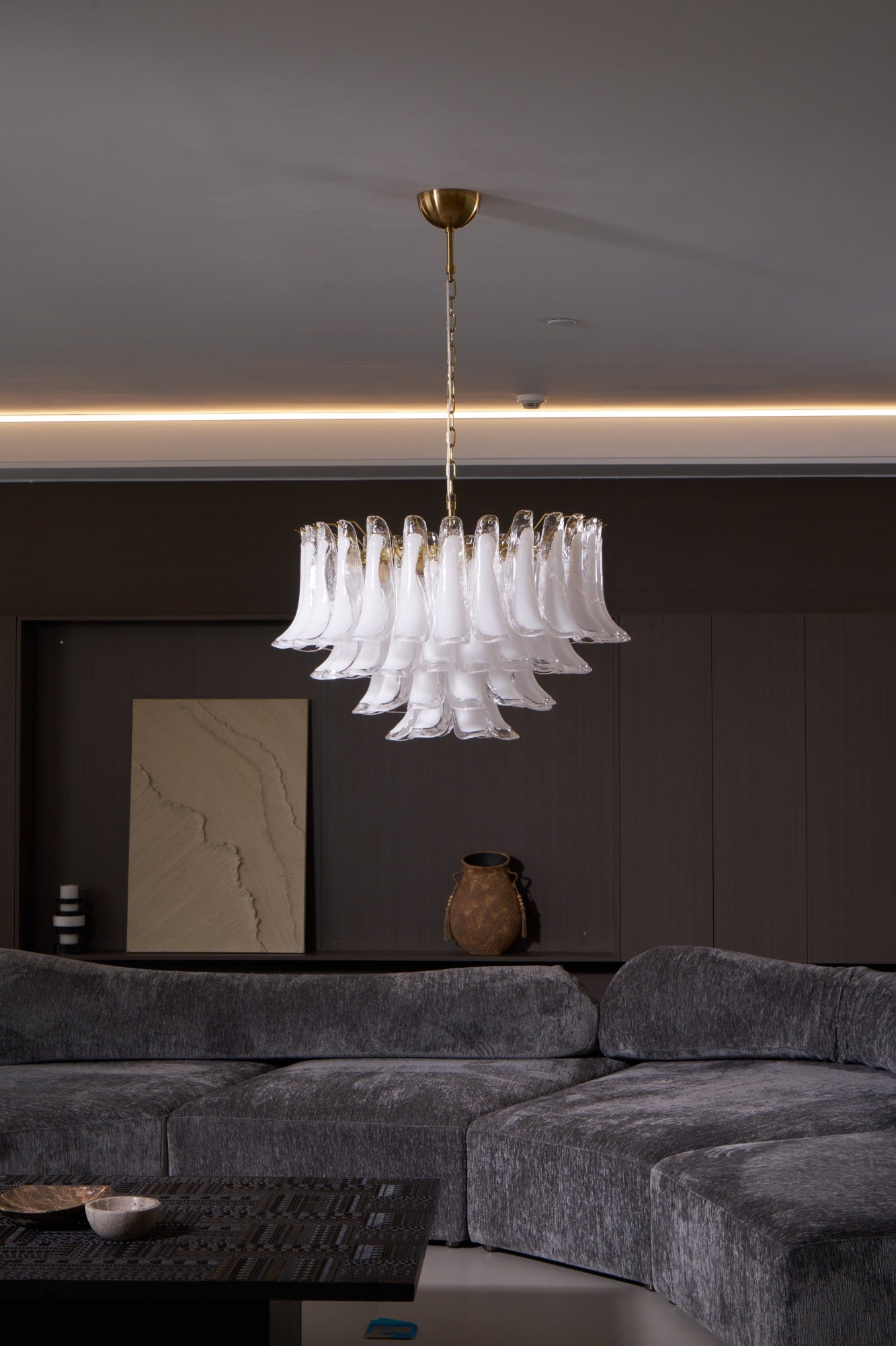 Lioroaria Chandelier Pink Glass Leaf Layered Floral Glamour