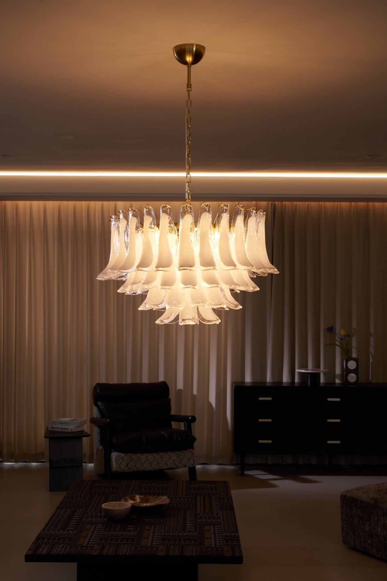 Lioroaria Chandelier Pink Glass Leaf Layered Floral Glamour