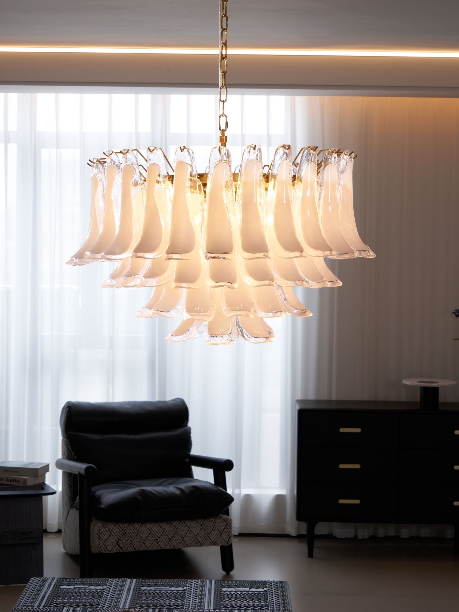 Lioroaria Chandelier Pink Glass Leaf Layered Floral Glamour