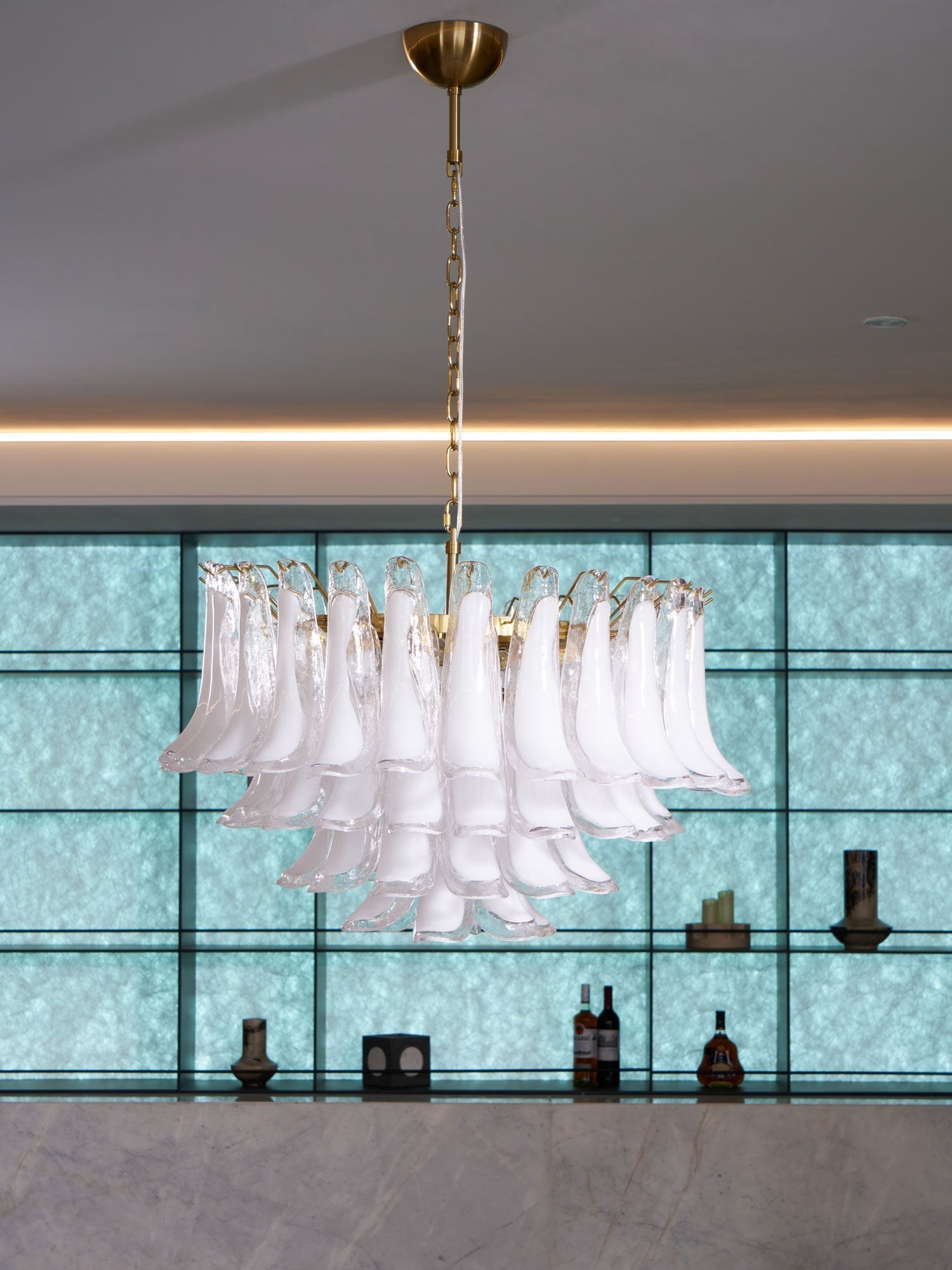 Lioroaria Chandelier Pink Glass Leaf Layered Floral Glamour
