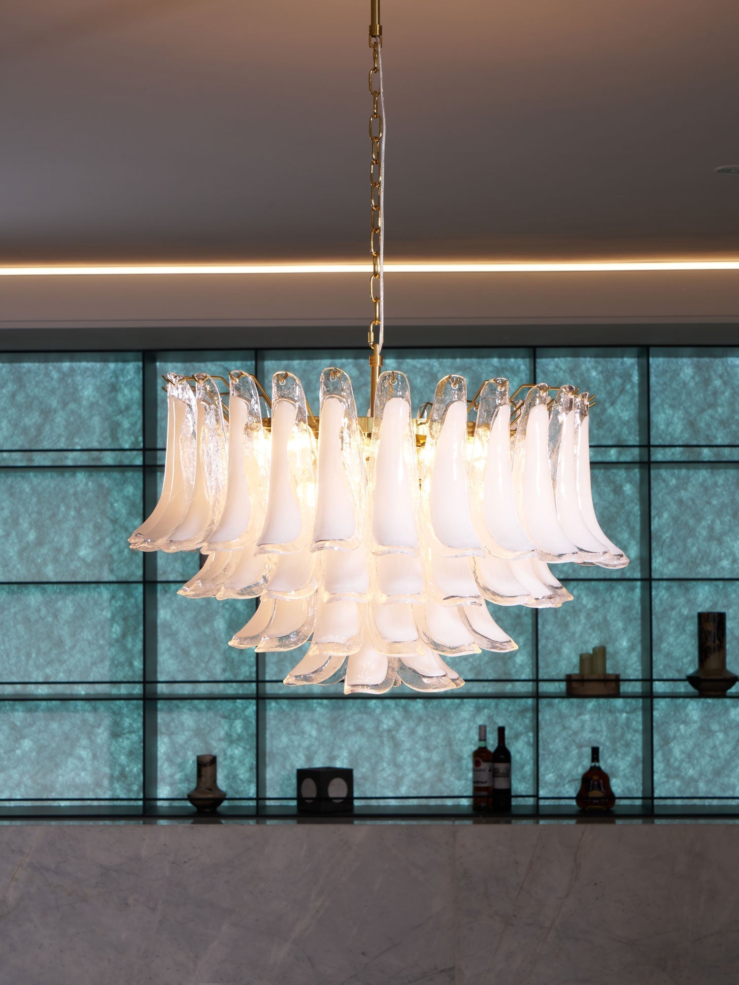 Lioroaria Chandelier Pink Glass Leaf Layered Floral Glamour