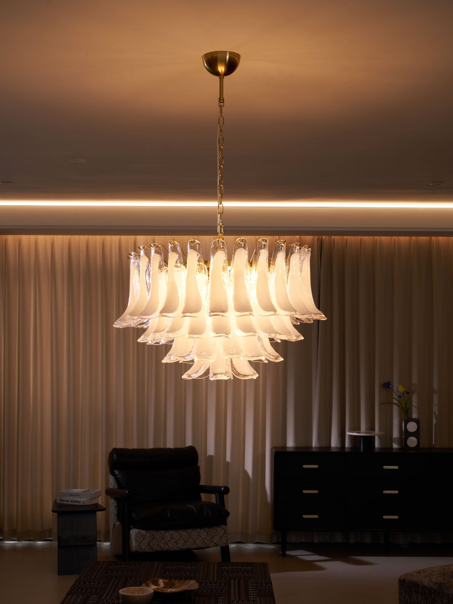 Lioroaria Chandelier Pink Glass Leaf Layered Floral Glamour