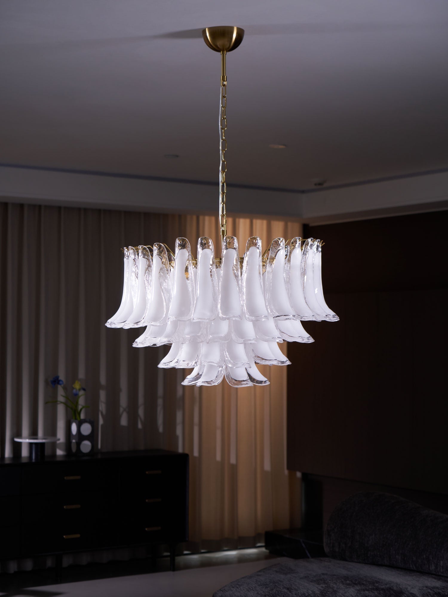 Lioroaria Chandelier Pink Glass Leaf Layered Floral Glamour