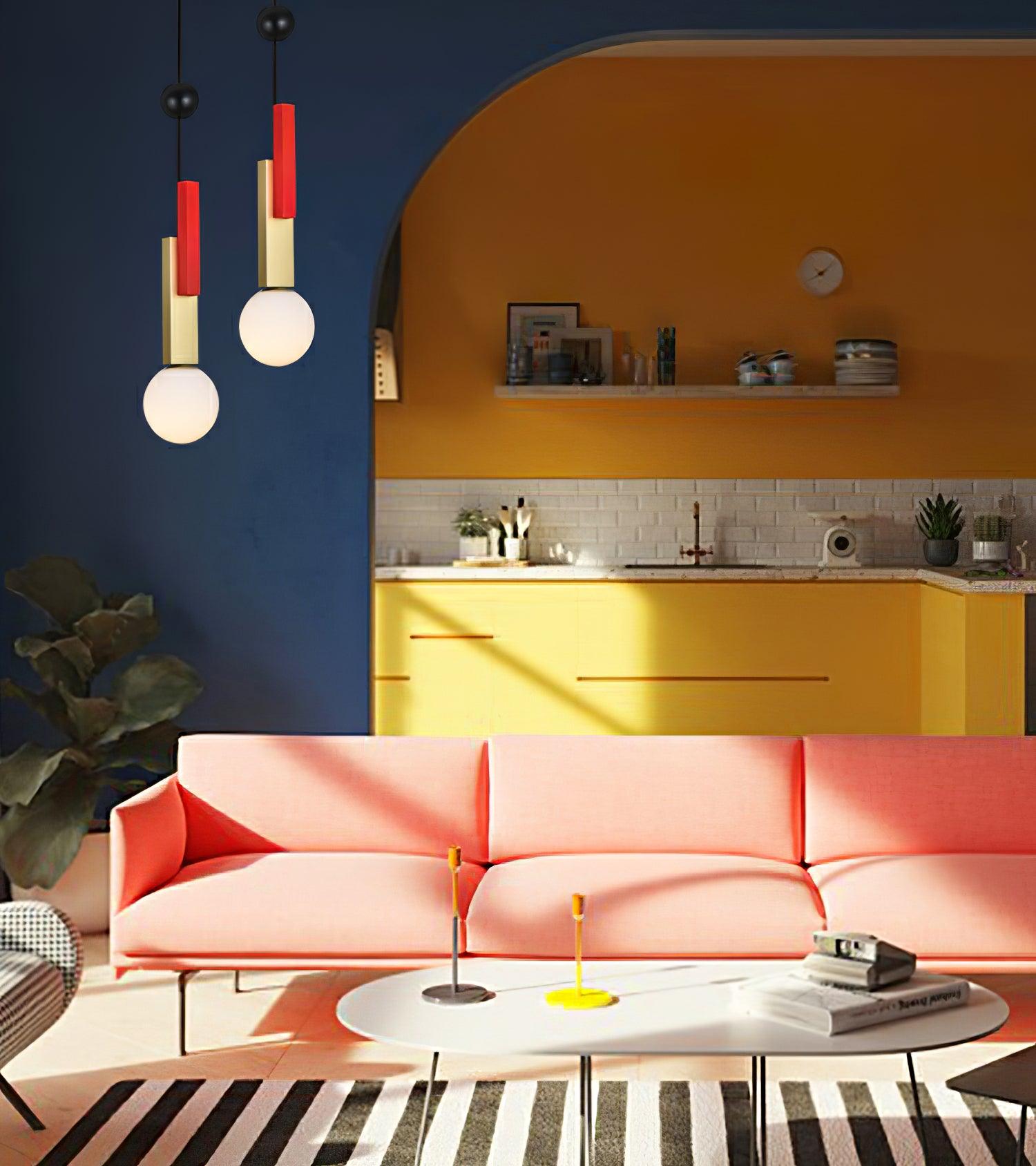 Veveny Pendant Lamp Double Globe Linear Bars Geometric