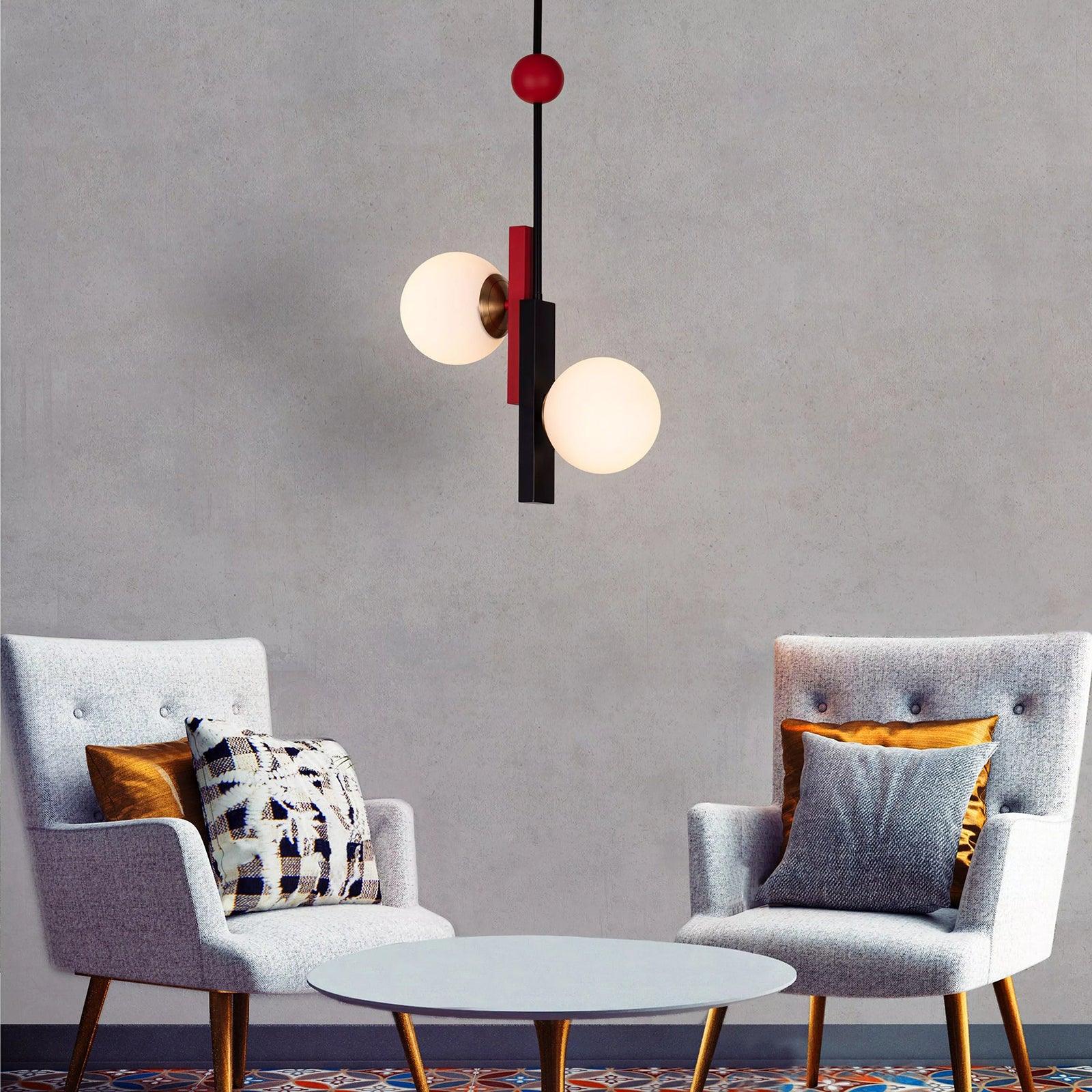 Veveny Pendant Lamp Double Globe Linear Bars Geometric