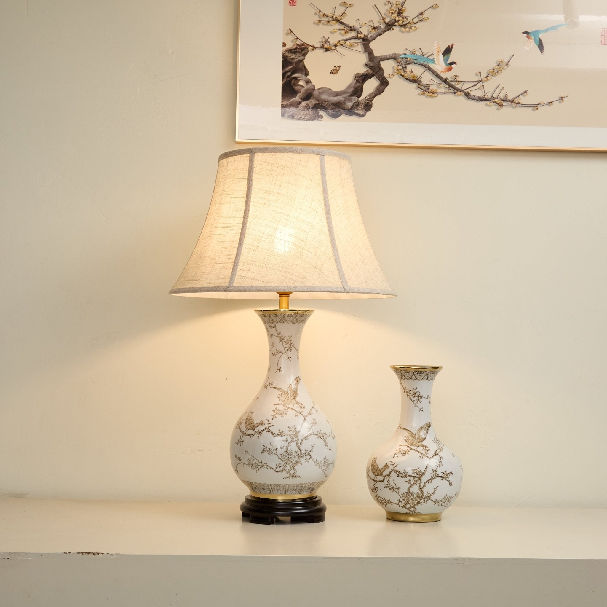 Évariste Floral Bird Ceramic Table Lamp