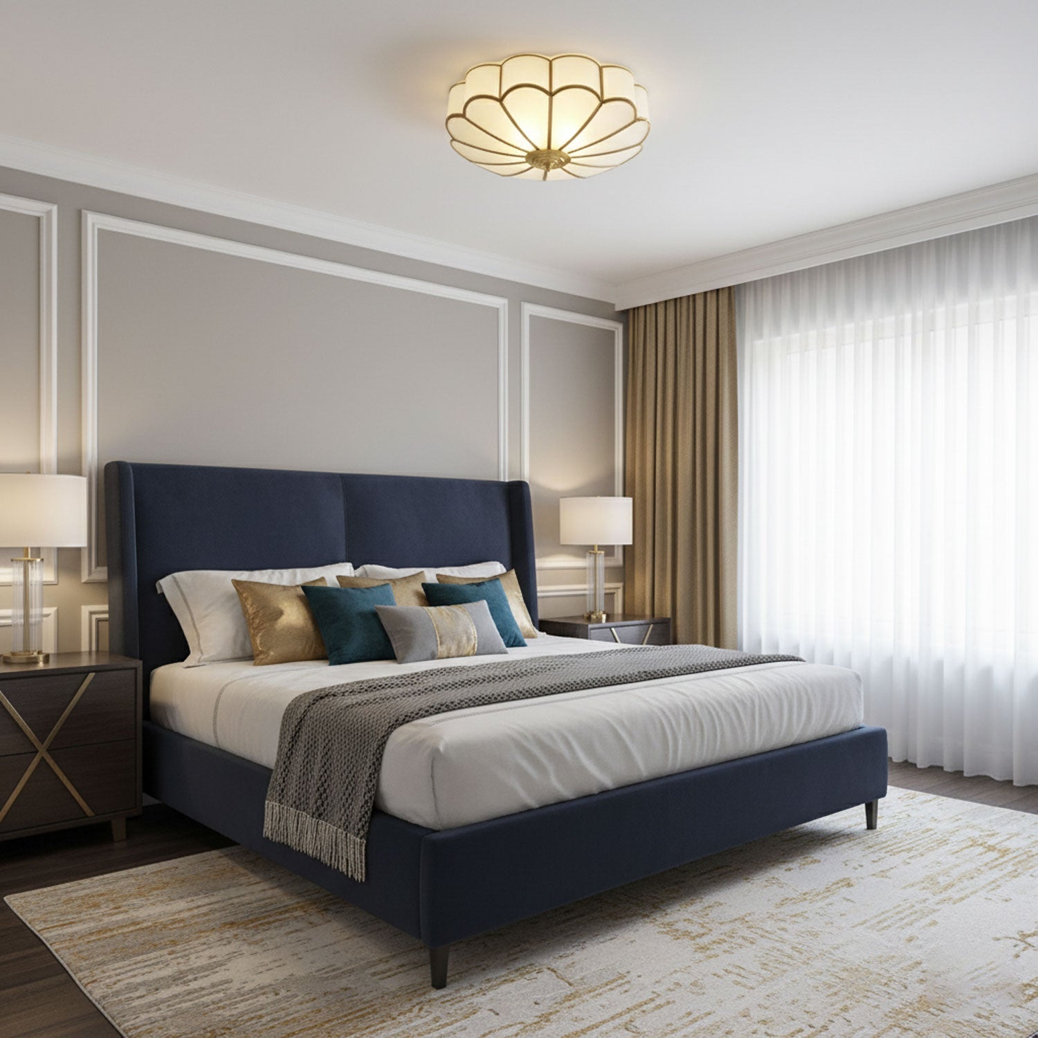 Delacourt Flower Shape Glass Flush Mount Ceiling Light