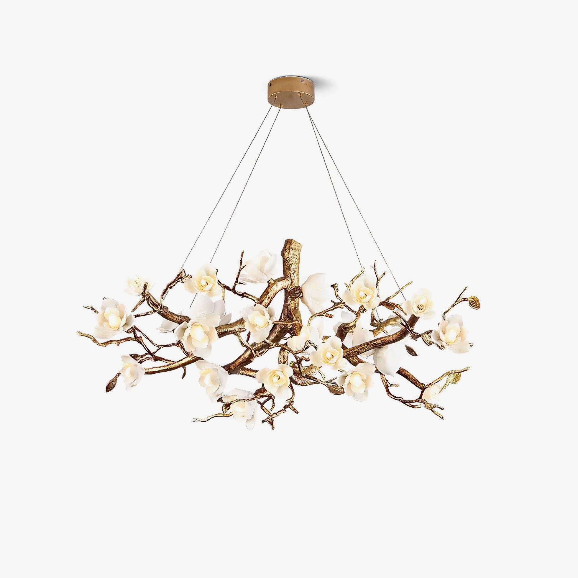 Tominex Postmodern Luxury Flower Bloom Branch Brass Ceramic Chandelier