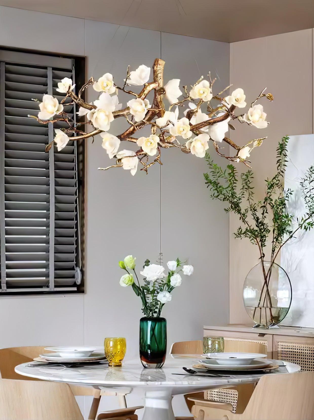 Tominex Postmodern Luxury Flower Bloom Branch Brass Ceramic Chandelier