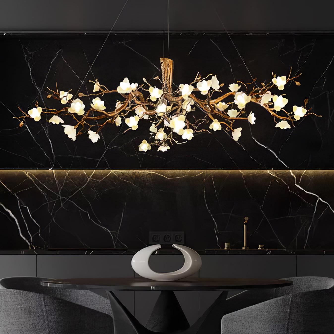 Tominex Postmodern Luxury Flower Bloom Branch Brass Ceramic Chandelier
