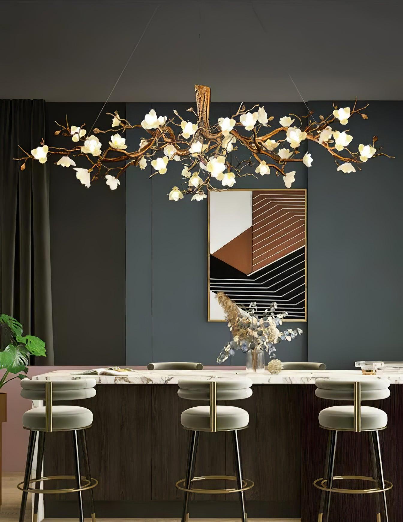 Tominex Postmodern Luxury Flower Bloom Branch Brass Ceramic Chandelier