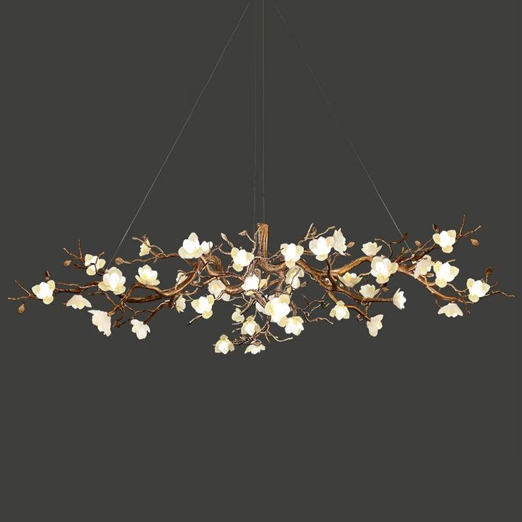 Tominex Postmodern Luxury Flower Bloom Branch Brass Ceramic Chandelier
