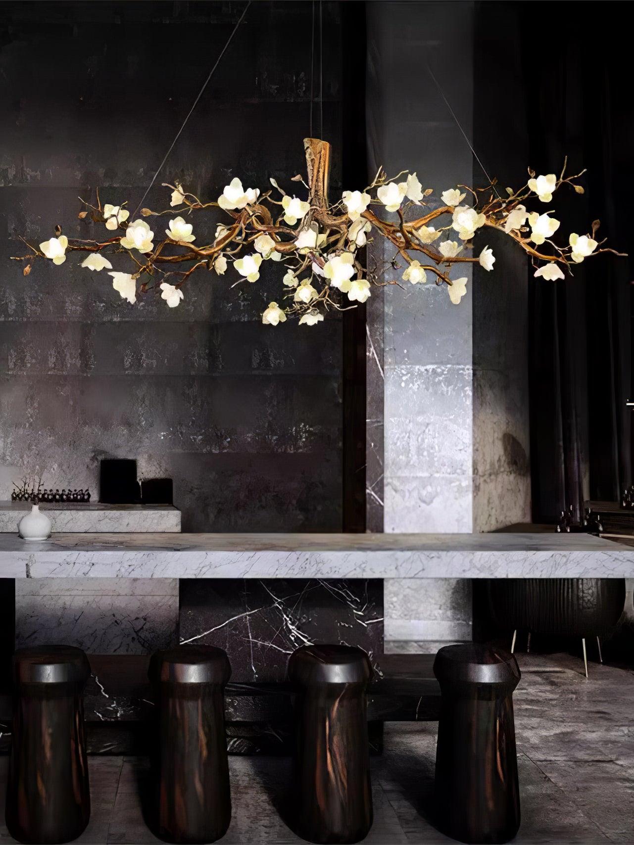 Tominex Postmodern Luxury Flower Bloom Branch Brass Ceramic Chandelier