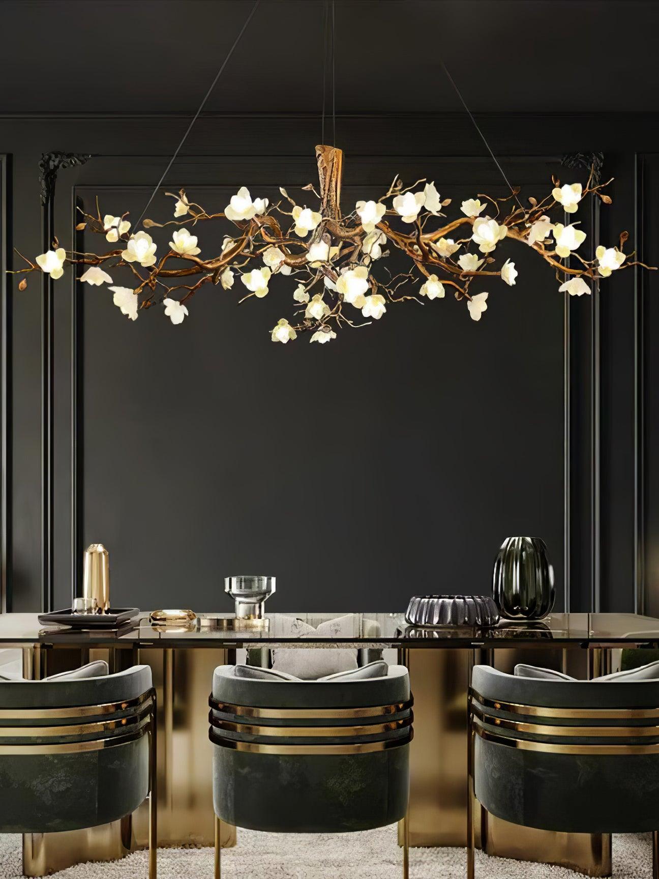 Tominex Postmodern Luxury Flower Bloom Branch Brass Ceramic Chandelier