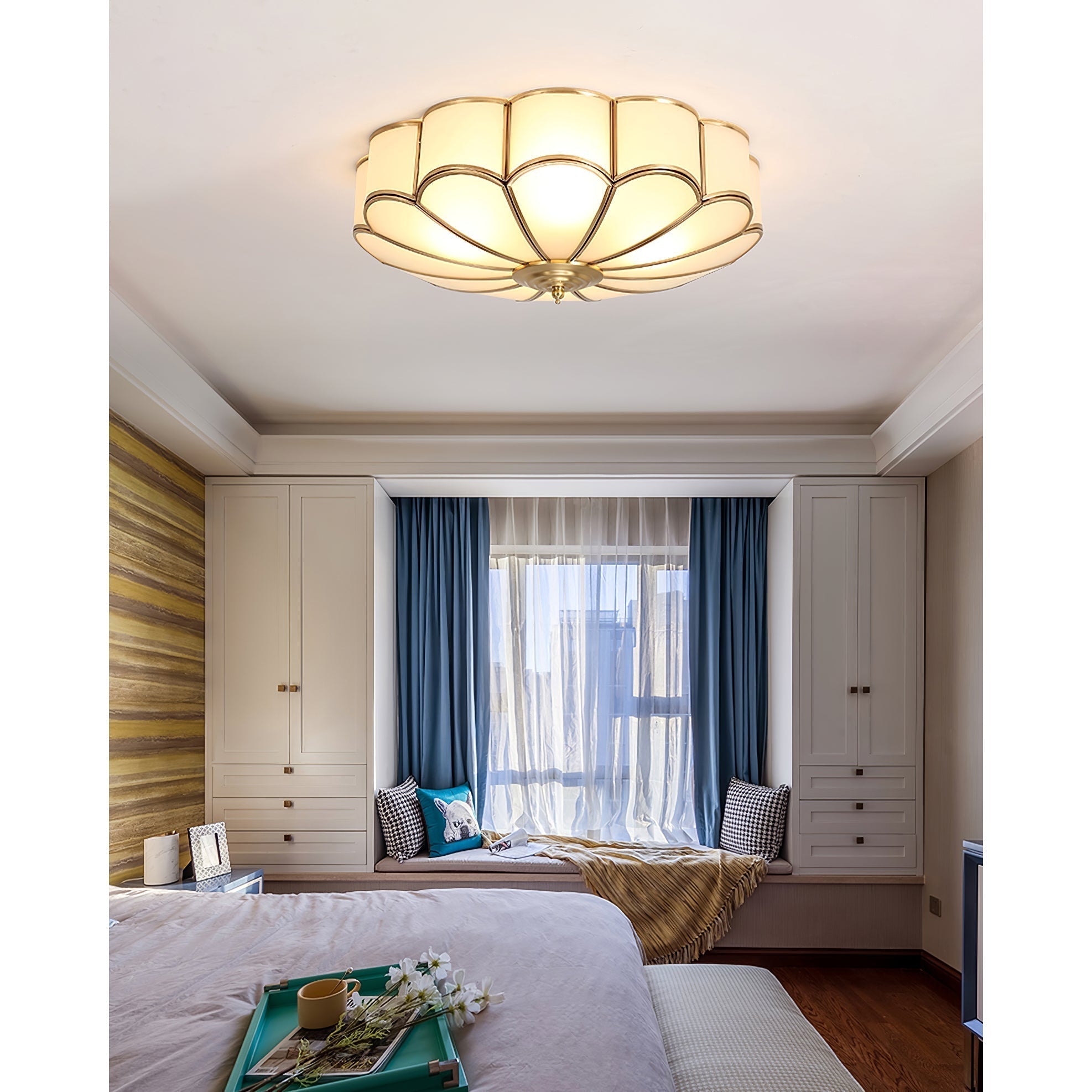 Viraean Modern Minimalist Flower Shape Brass Glass Ceiling Lamp - Neutral Decor