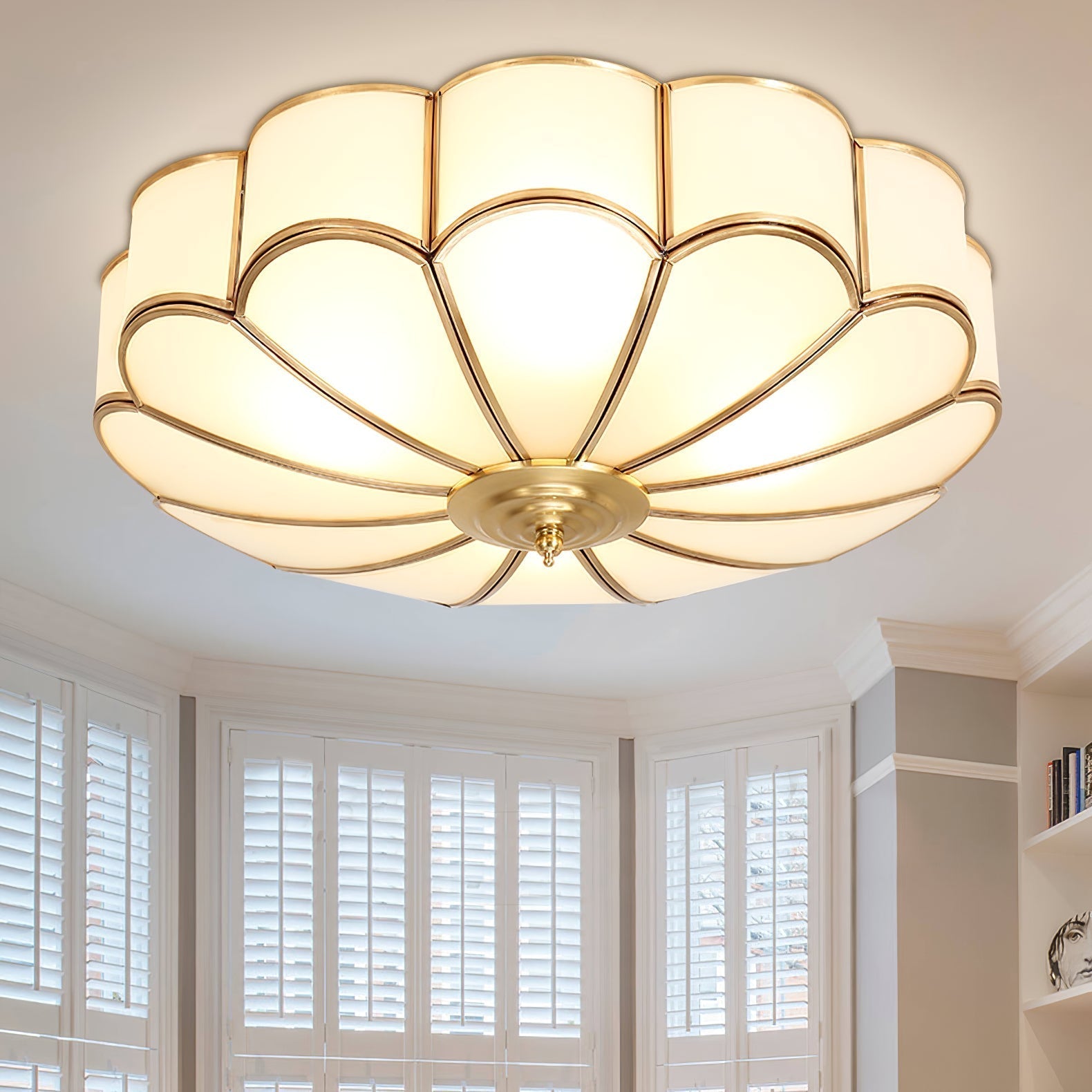 Viraean Modern Minimalist Flower Shape Brass Glass Ceiling Lamp - Neutral Decor
