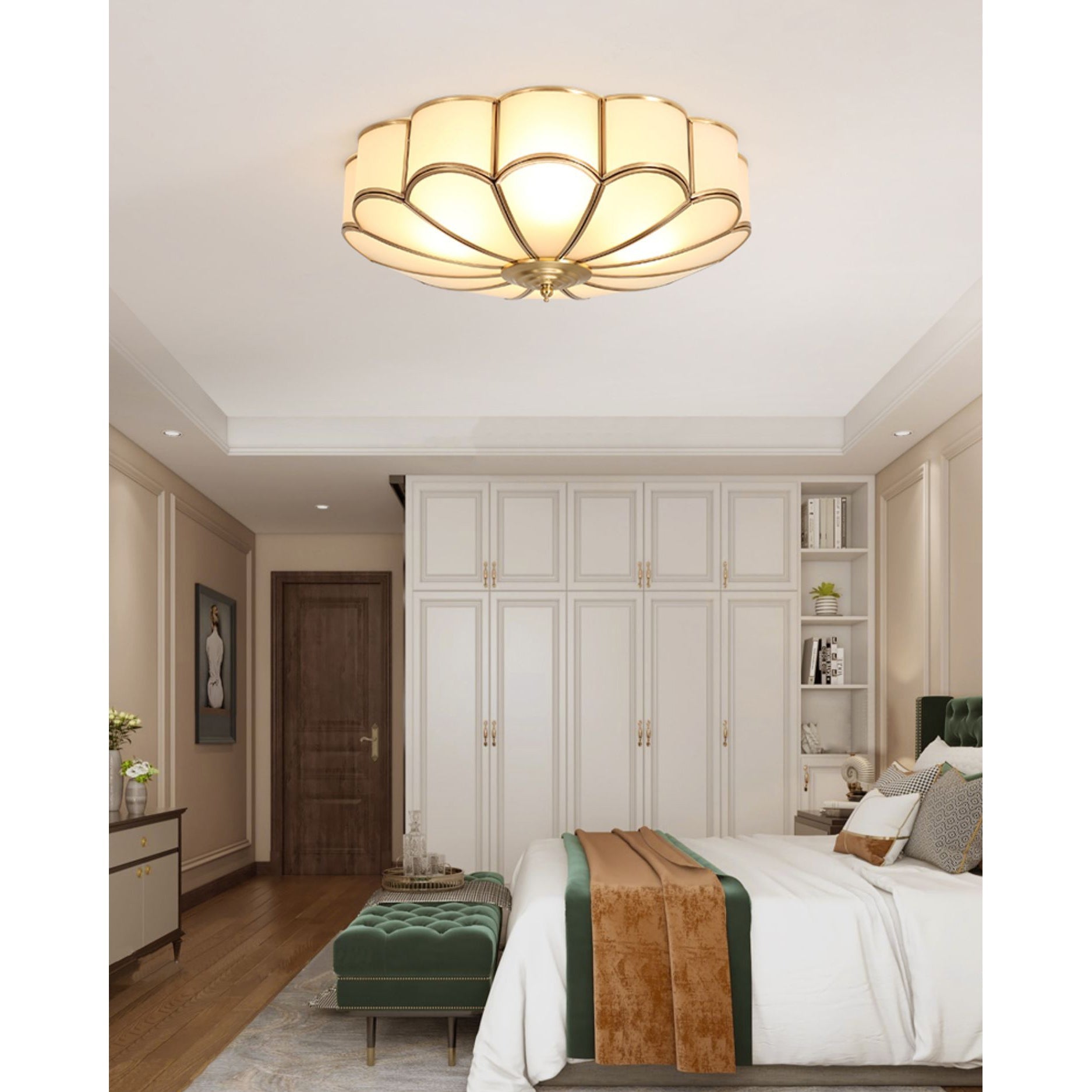 Viraean Modern Minimalist Flower Shape Brass Glass Ceiling Light