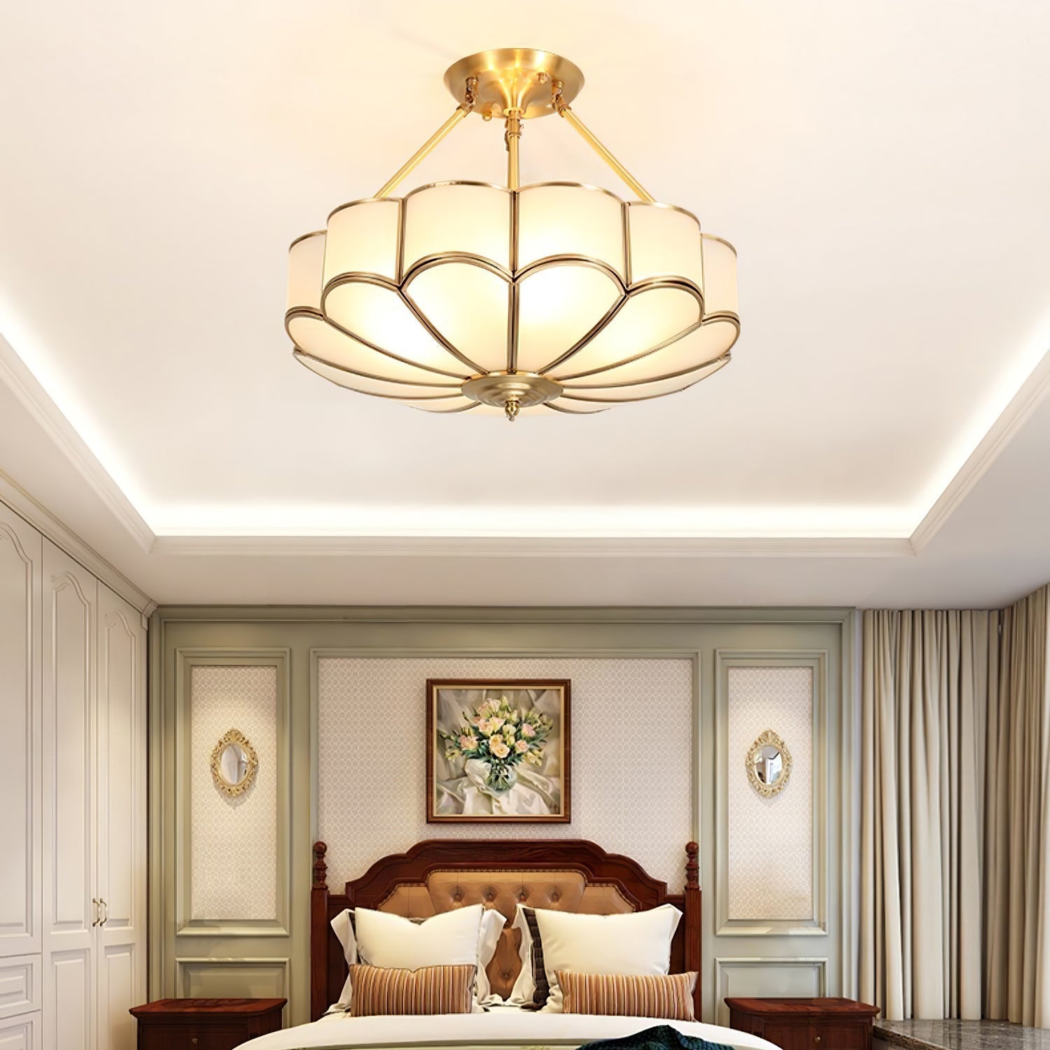 Levenor Ceiling Light Frosted Glass Petal Brass Art