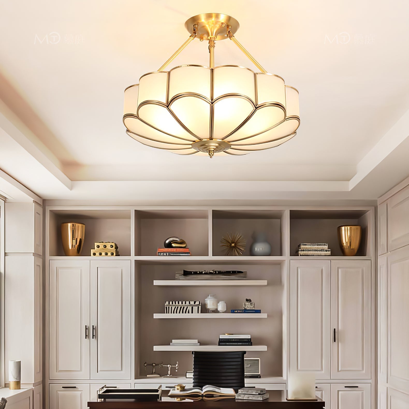 Levenor Ceiling Light Frosted Glass Petal Brass Art