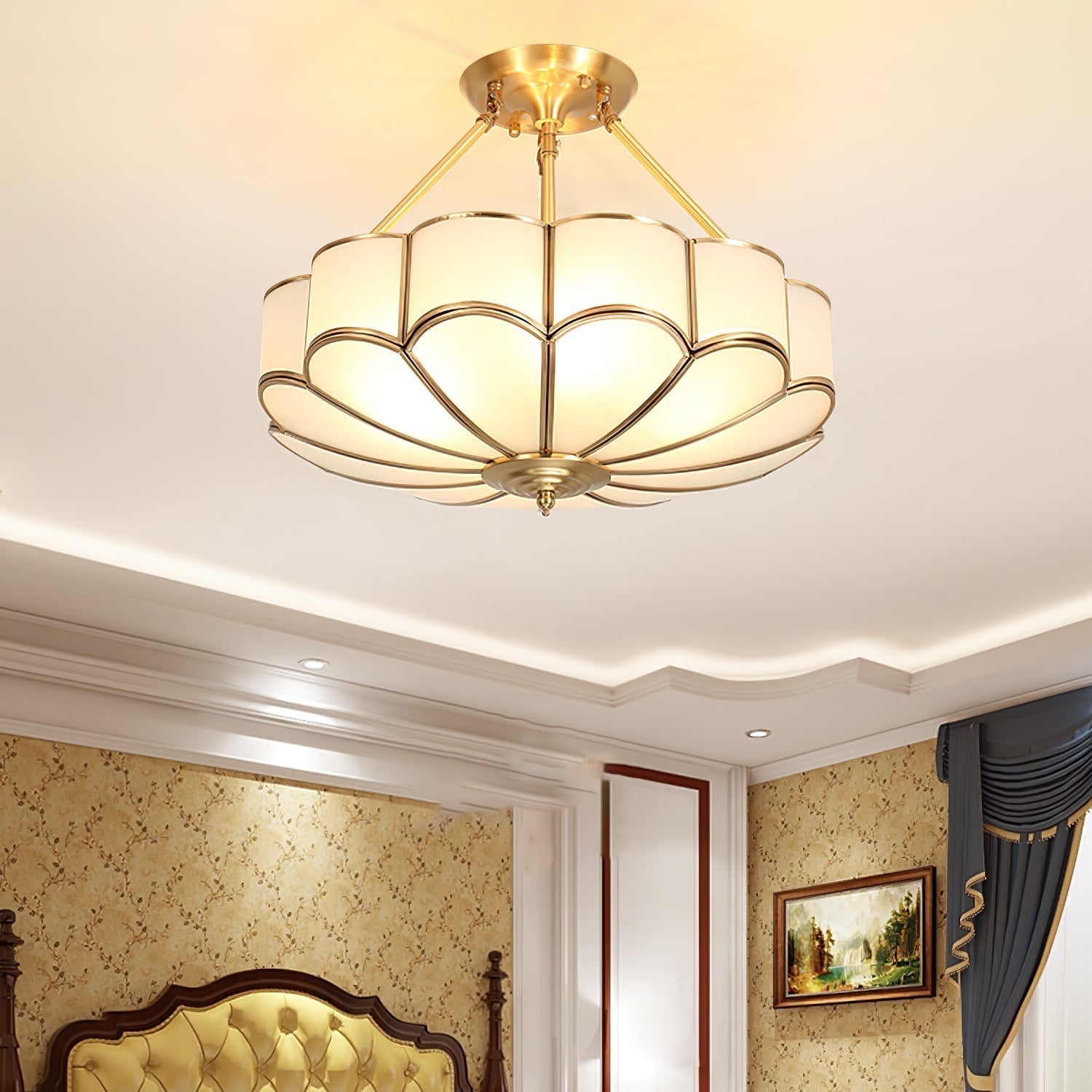 Levenor Ceiling Light Frosted Glass Petal Brass Art