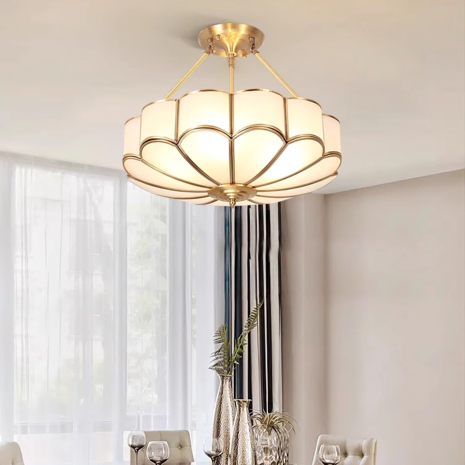 Levenor Ceiling Light Frosted Glass Petal Brass Art
