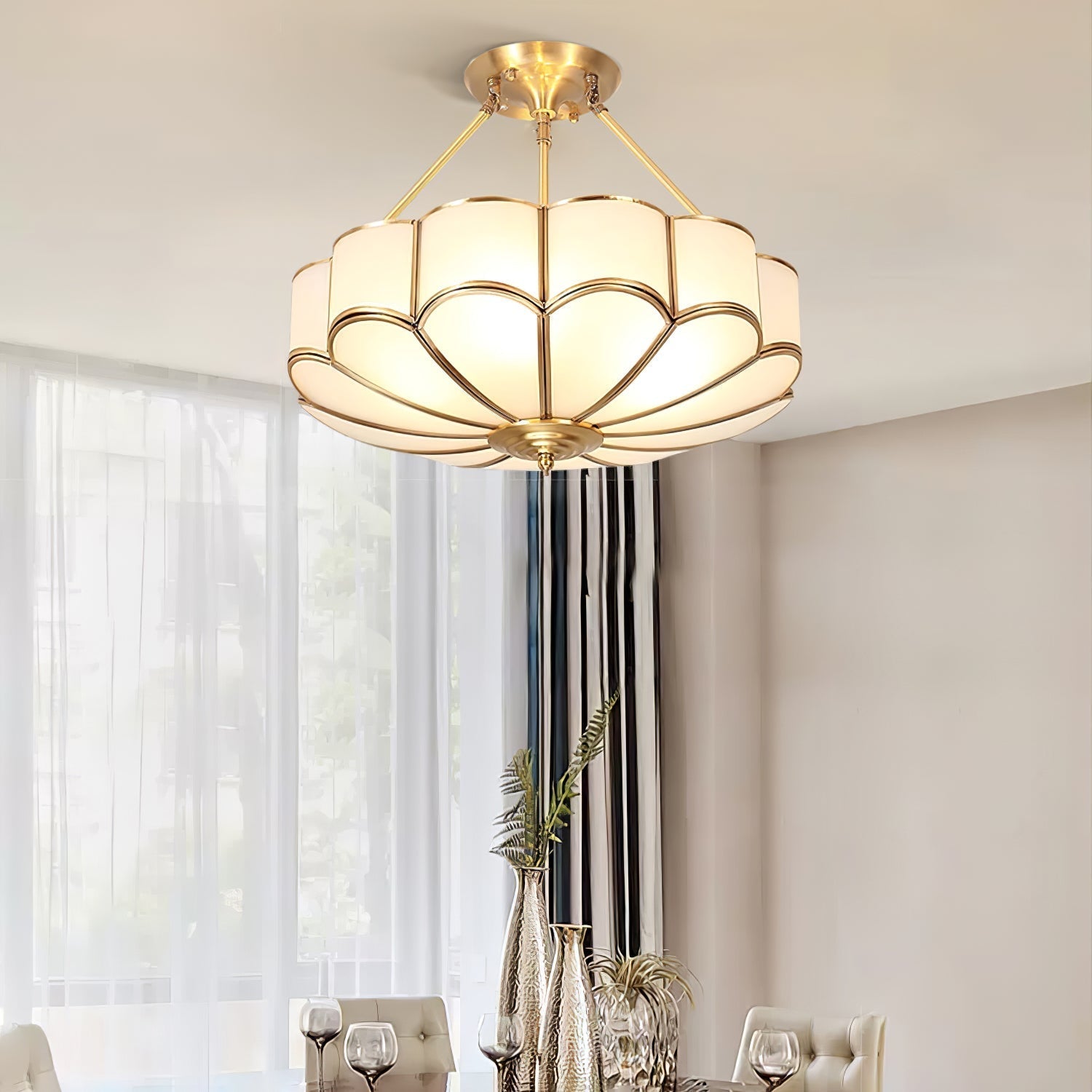 Levenor Ceiling Light Frosted Glass Petal Brass Art