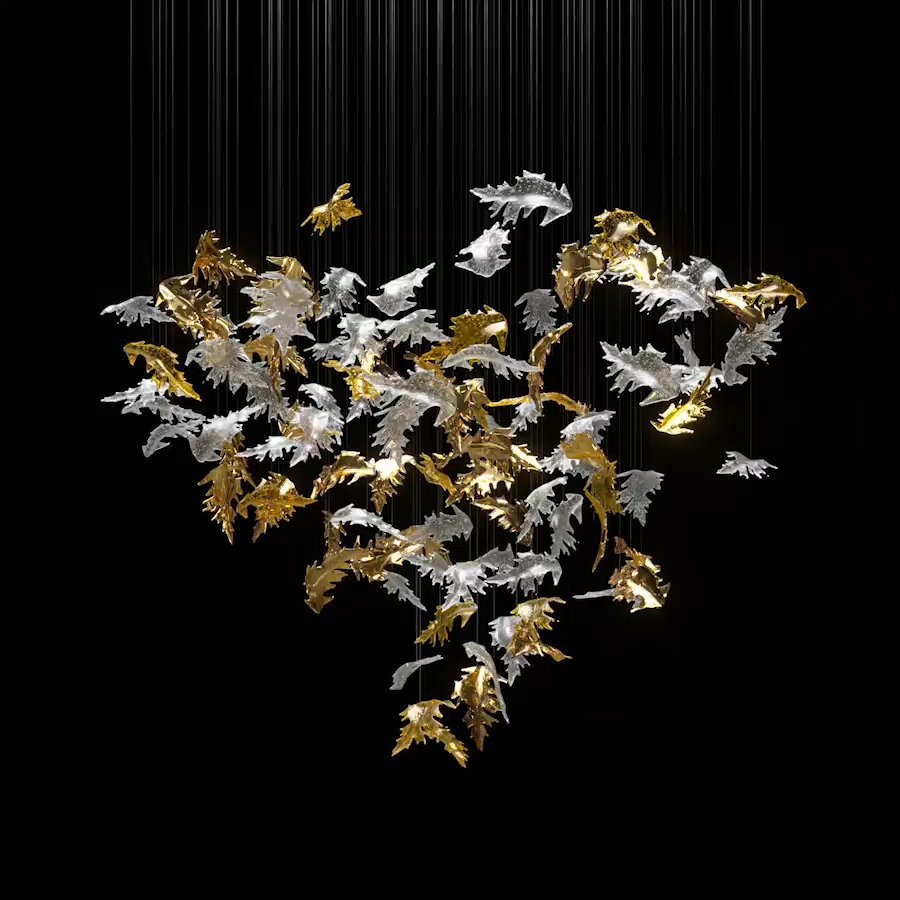 Cosolion Bird Amber Clear Glass Chandelier