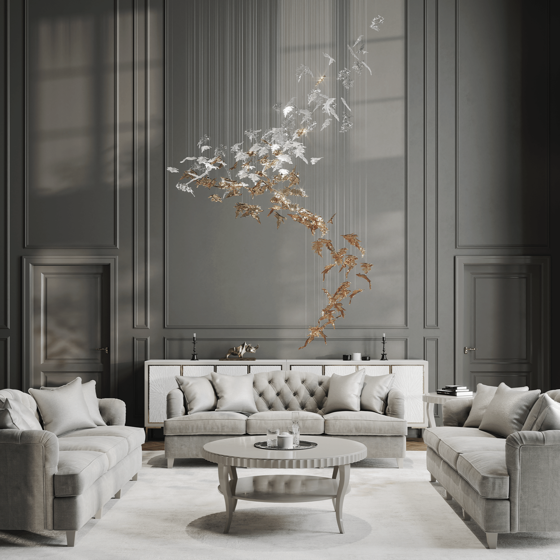 Cosolion Bird Amber Clear Glass Chandelier